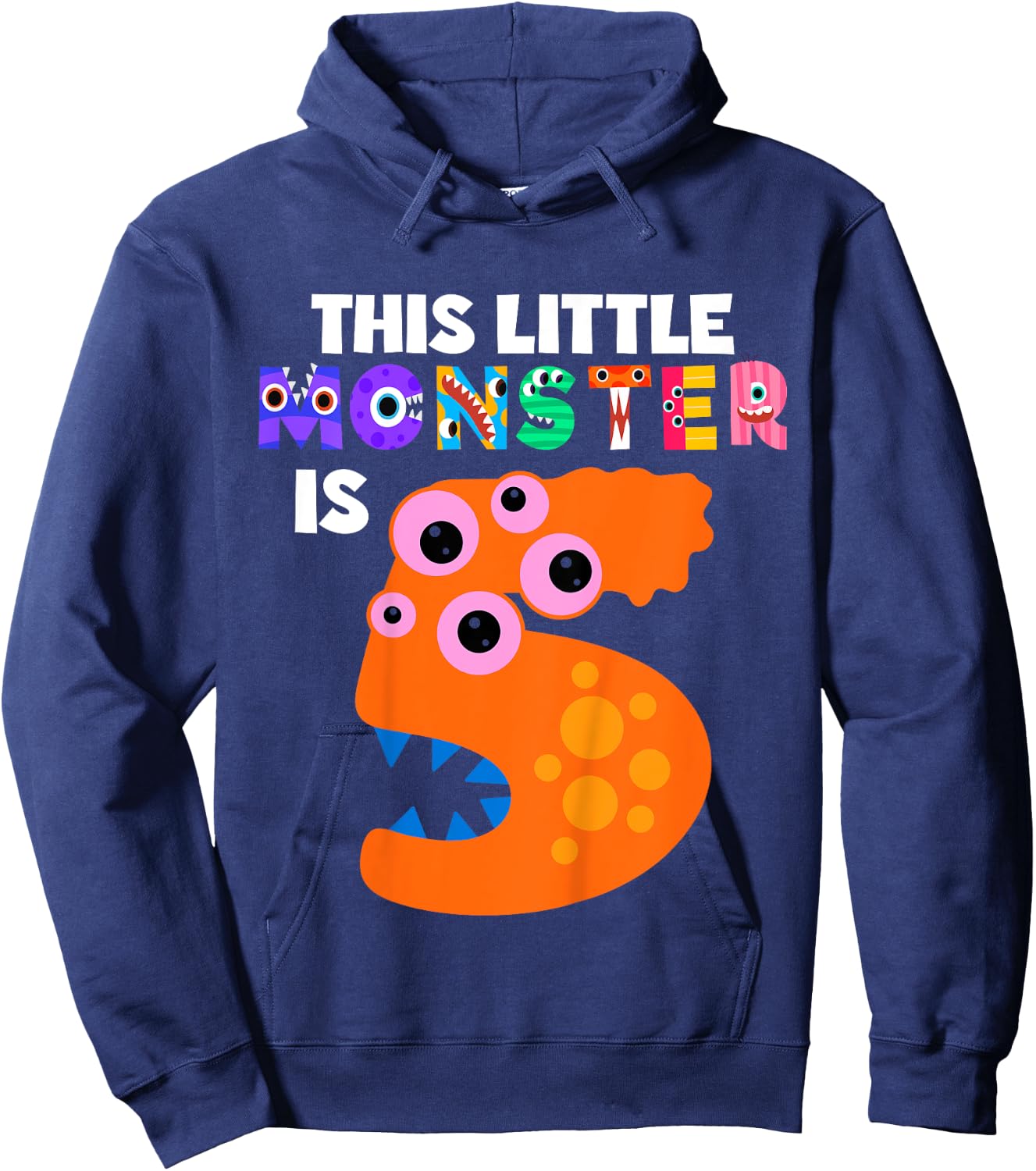 This Little Monster is 5 Five Years 5th Birthday Party Alien Hoodie - Hoodie | Navy