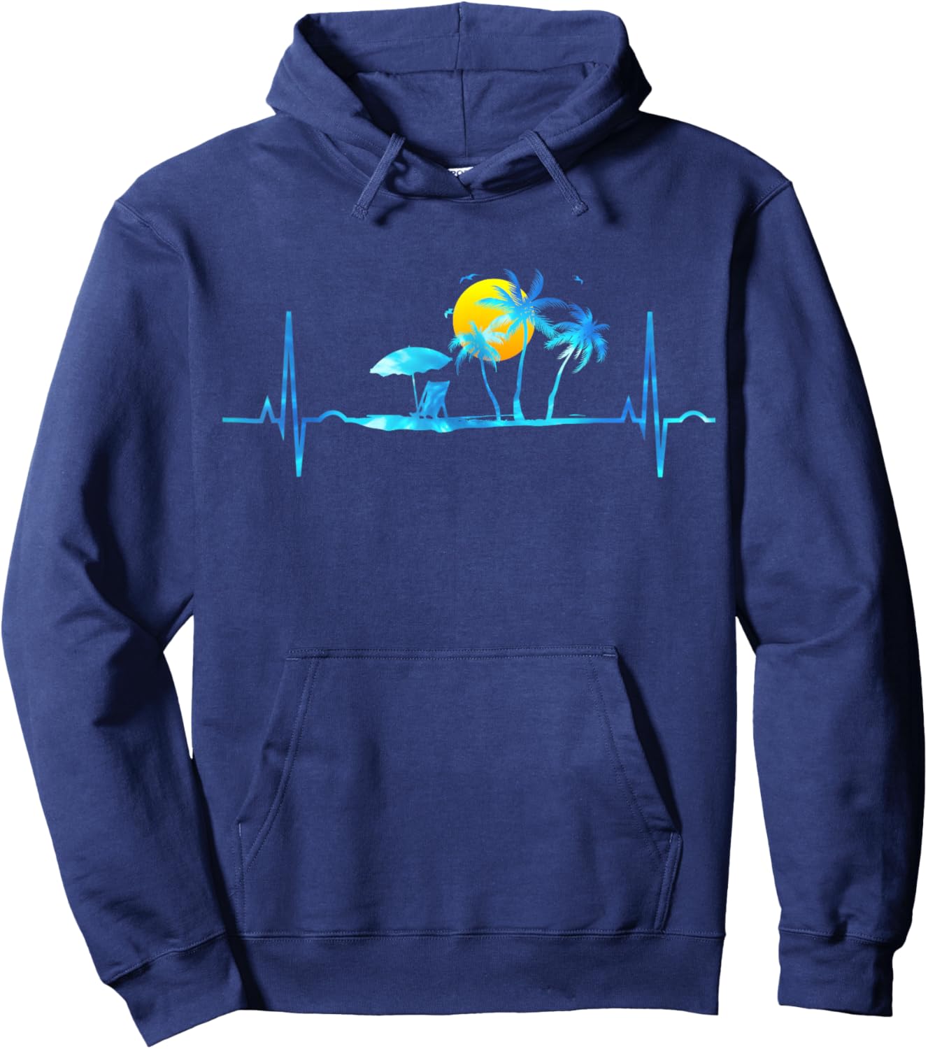 Heartbeat Palm Trees Tropical Beach Island Sunset Retro 70s Women Girls Kids Hoodie - Hoodie | Navy