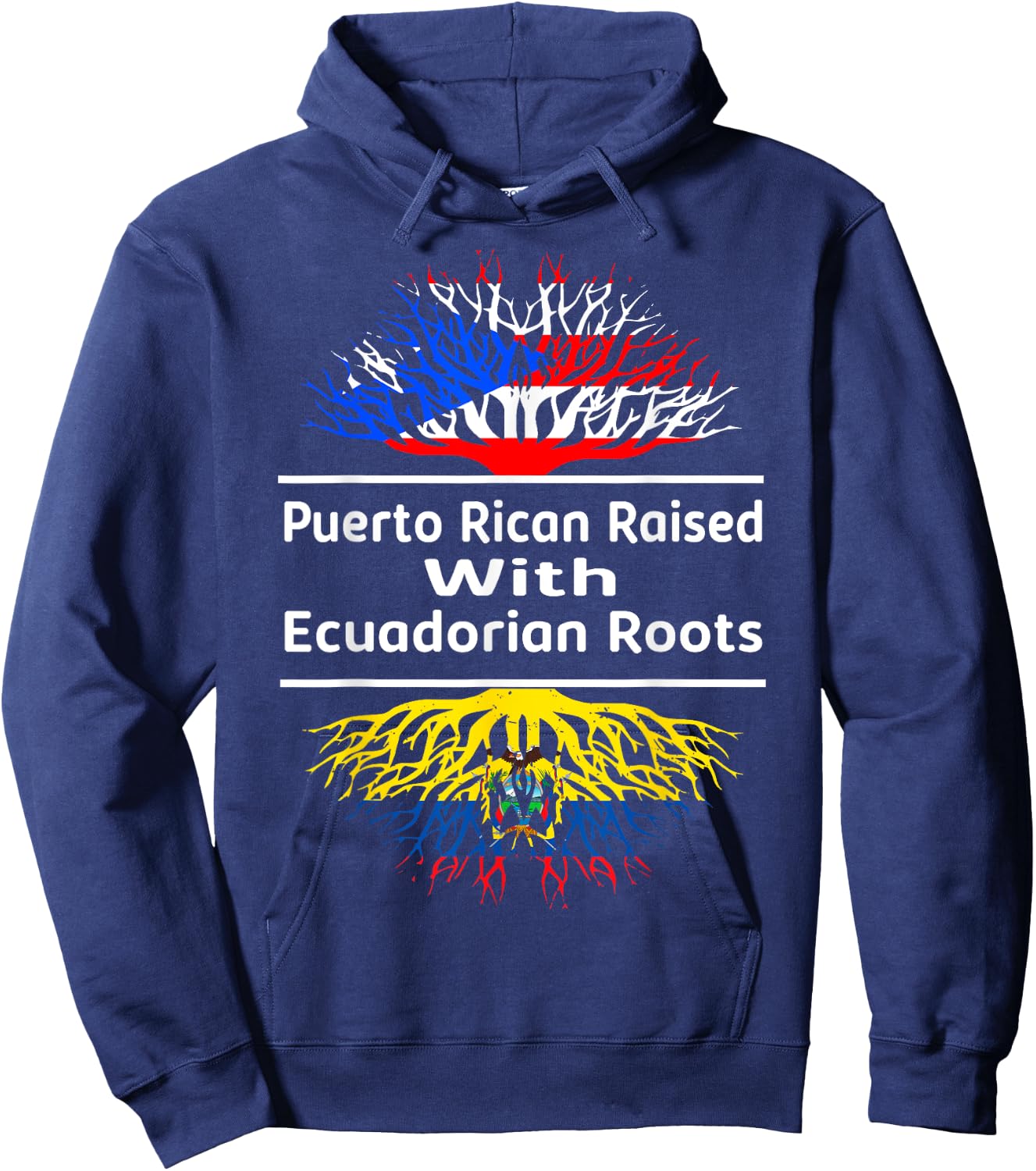Half Ecuadorian Half Puerto Rican Rico Ecuador Flag Roots Hoodie - Hoodie | Navy