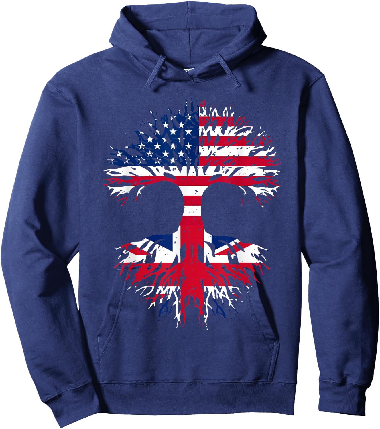 British Roots American Grown Tree USA Flag United Kingdom Women Men Hoodie - Hoodie | Navy