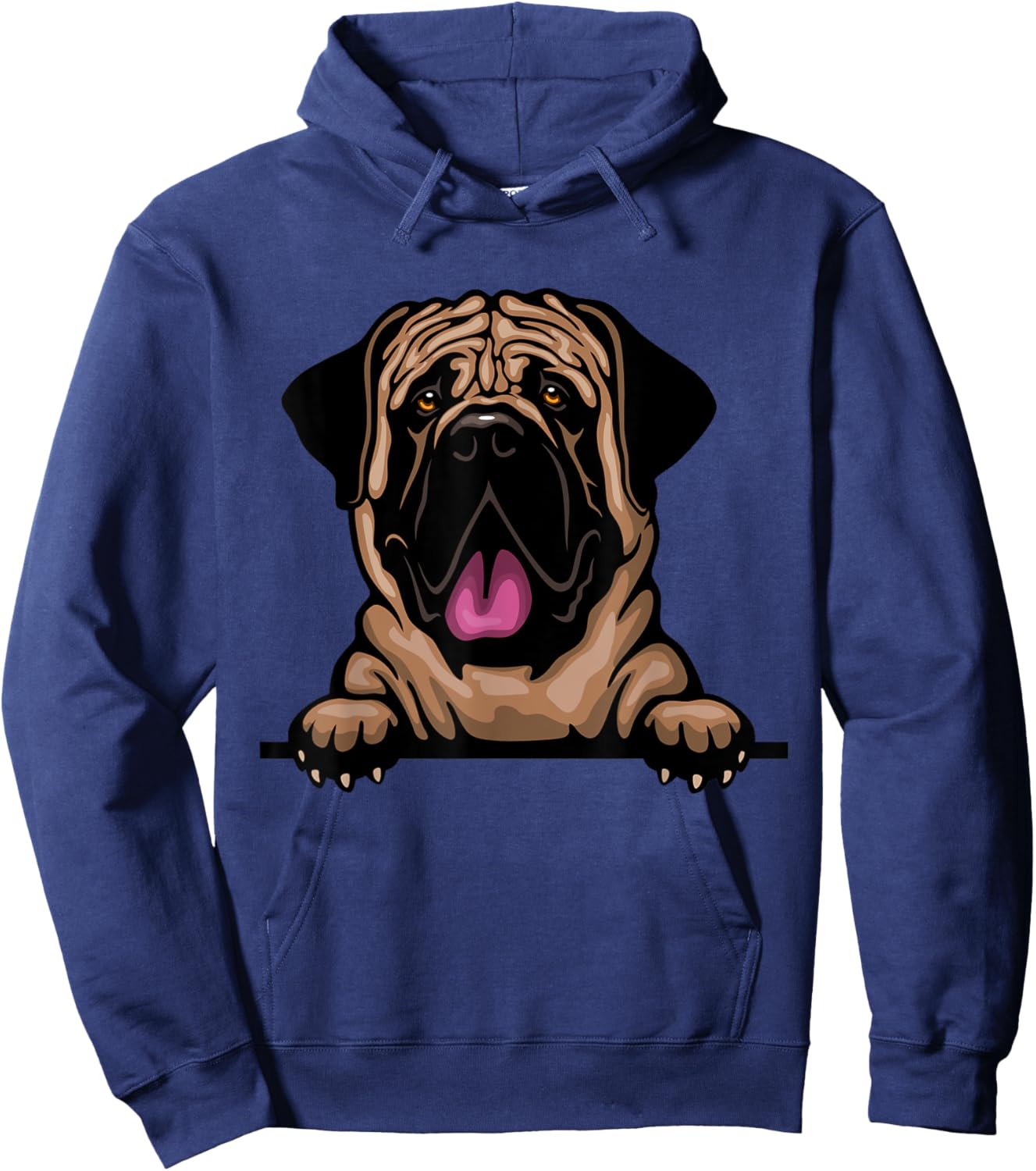 Jaption Dekun Dogs English Mastiff Dog Breed Popping Up - Grey, Women's, Small, Short Sleeve, Classic Fit, Cotton 50% Polyester 50% Hoodie - Hoodie | Navy