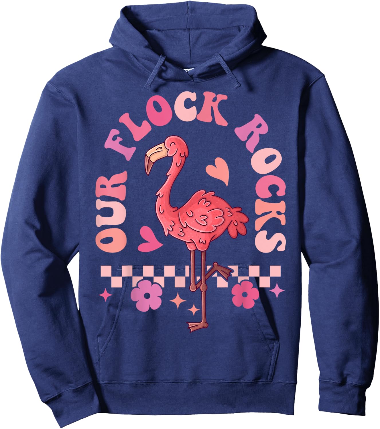 Our Flock Rocks Flamingo Matching Family Vacation Hoodie - Hoodie | Navy