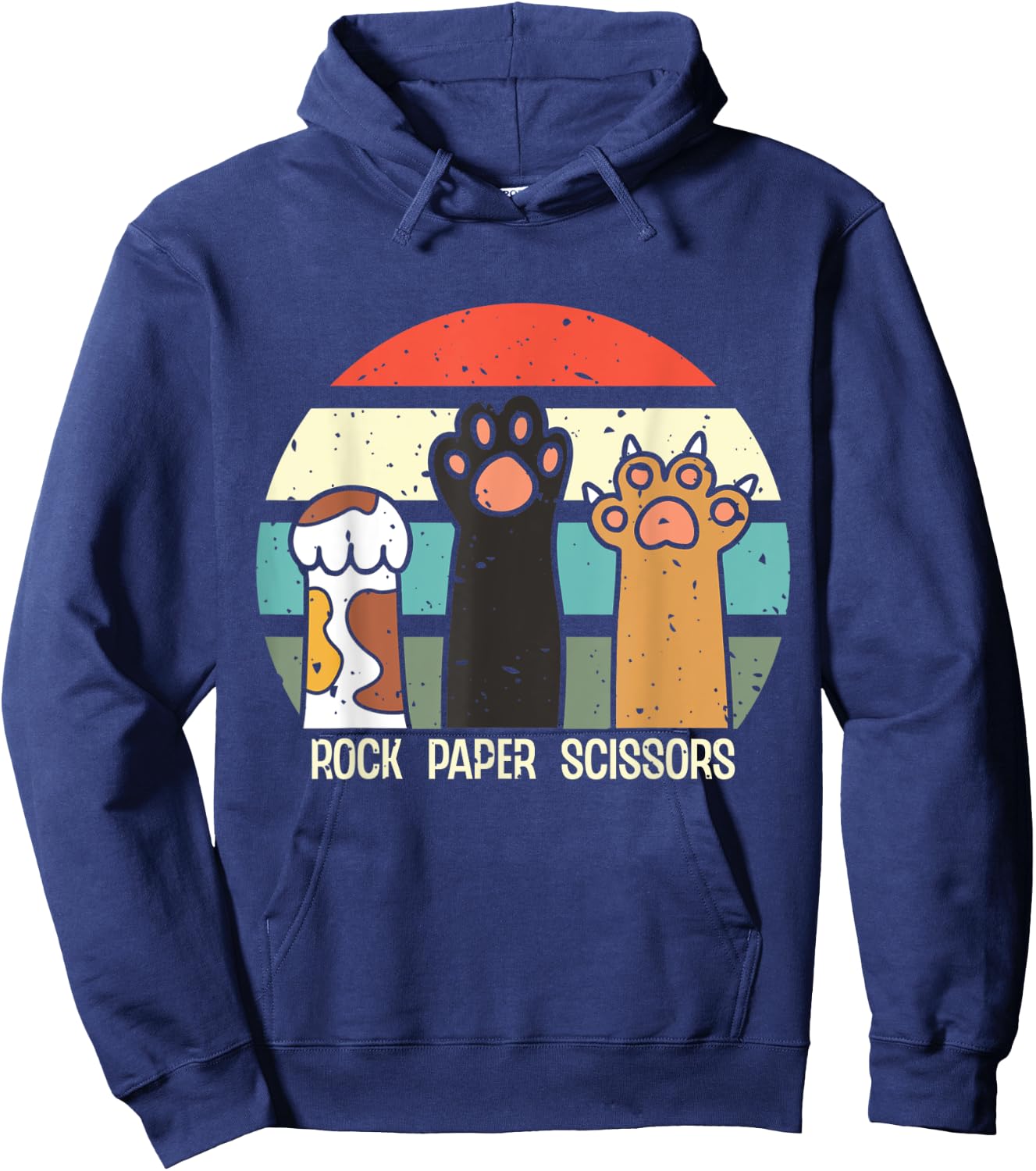 Rock Paper Scissors Hand Game Meme Animal Paw Cat Women Girls Kids Hoodie - Hoodie | Navy