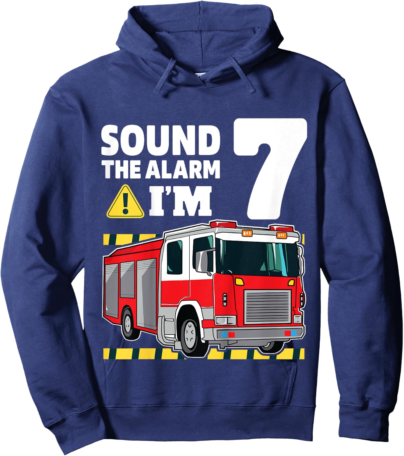 Kids 7th Birthday Boy Fire Truck 7 Seven Year Old Firefighter Hoodie - Hoodie | Navy
