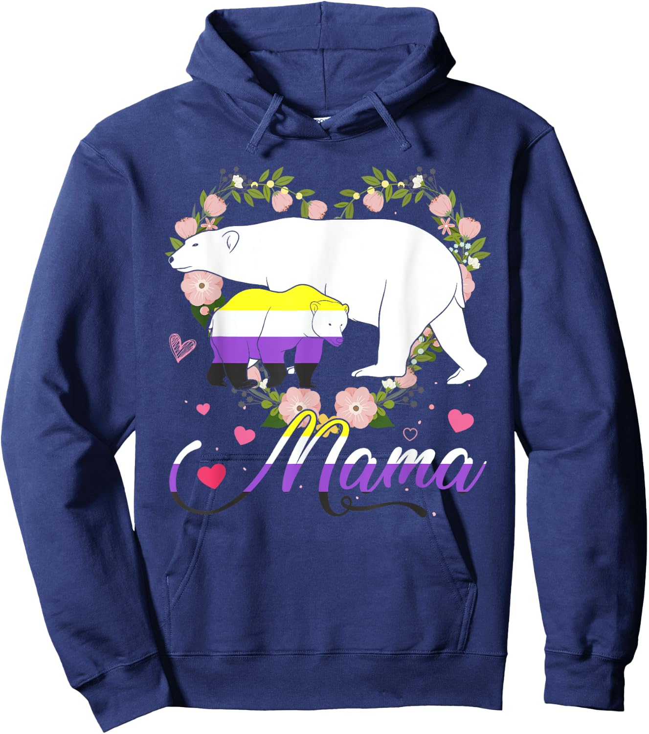 Funny Mama Bear Non-Binary Agender Genderqueer Pride Month Hoodie - Hoodie | Navy