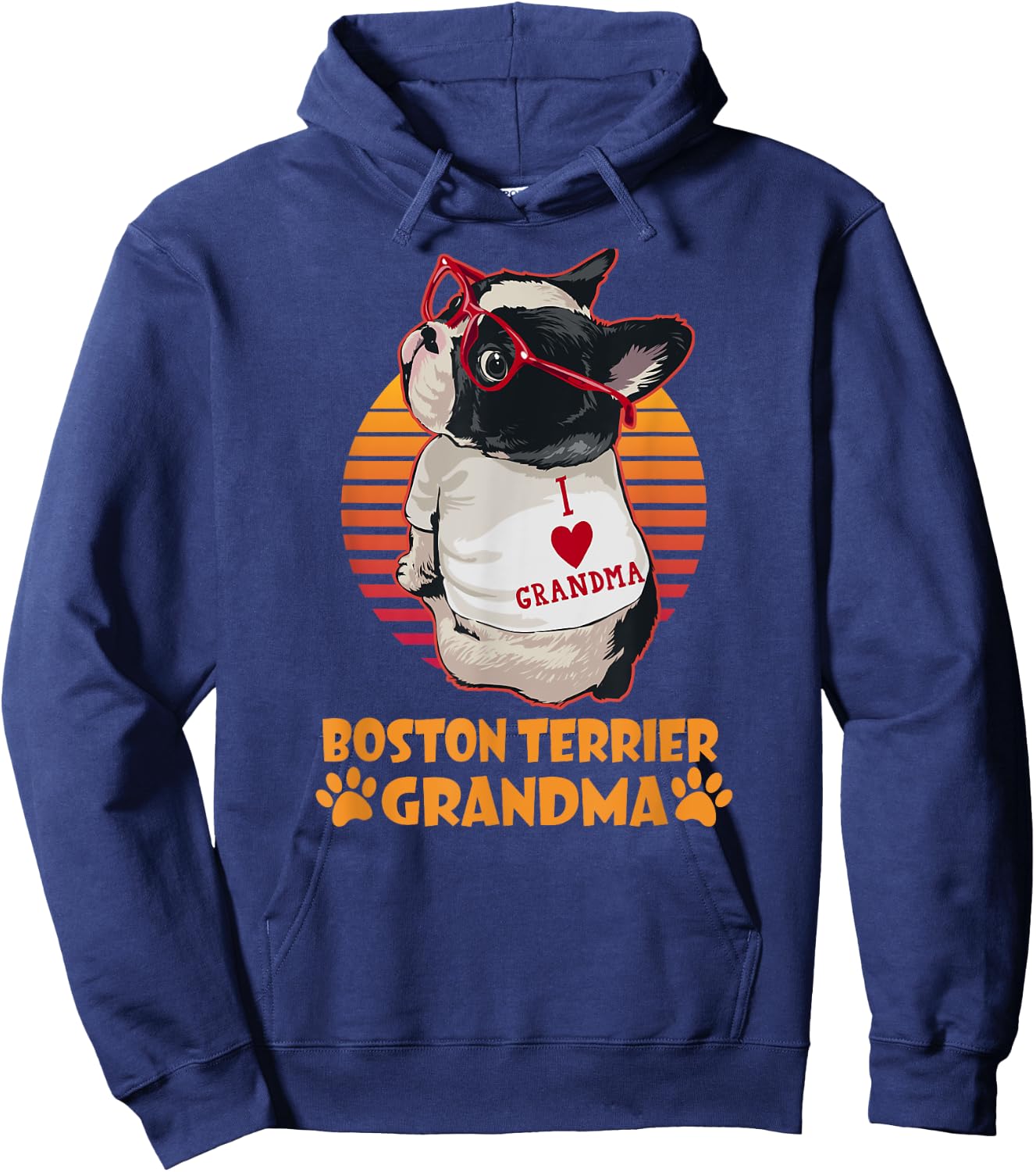 Vintage Boston Terrier Grandma Wear Sunglasses Dog Lover Men Women Girls Kids Hoodie - Hoodie | Navy