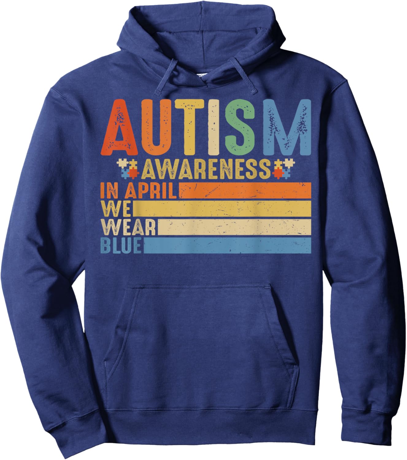 Retro IN APRIL WE WEAR BLUE Puzzle Autism Awareness Month Hoodie - Hoodie | Navy