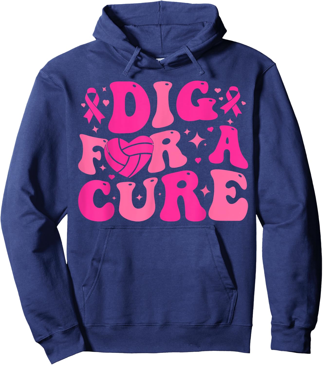 Dig For A Cure Breast Cancer Awareness Volleyball Pink Out Hoodie - Hoodie | Navy