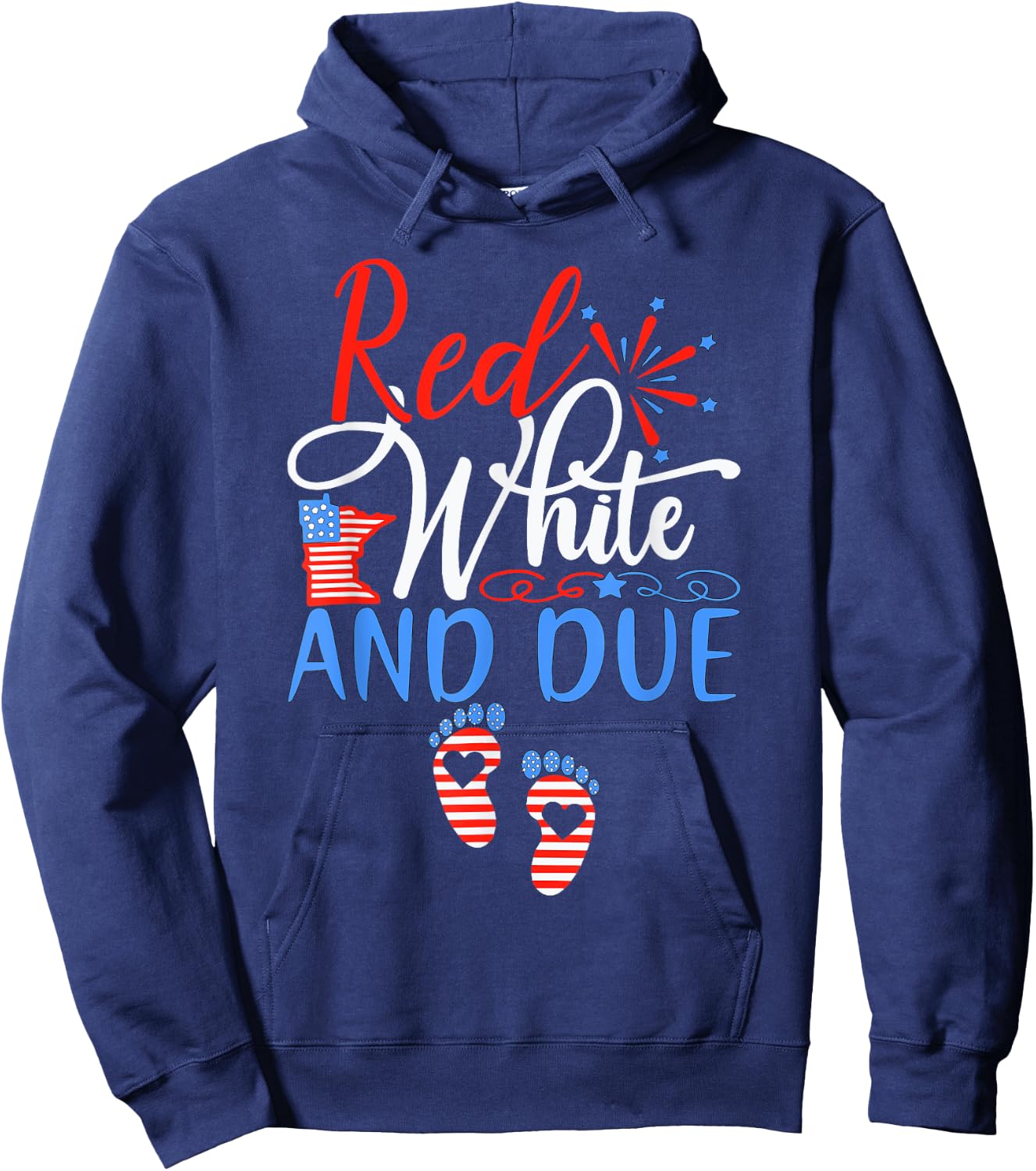 Red White And Due Pregnancy Announcement 4th Of July 2025 Hoodie - Hoodie | Navy