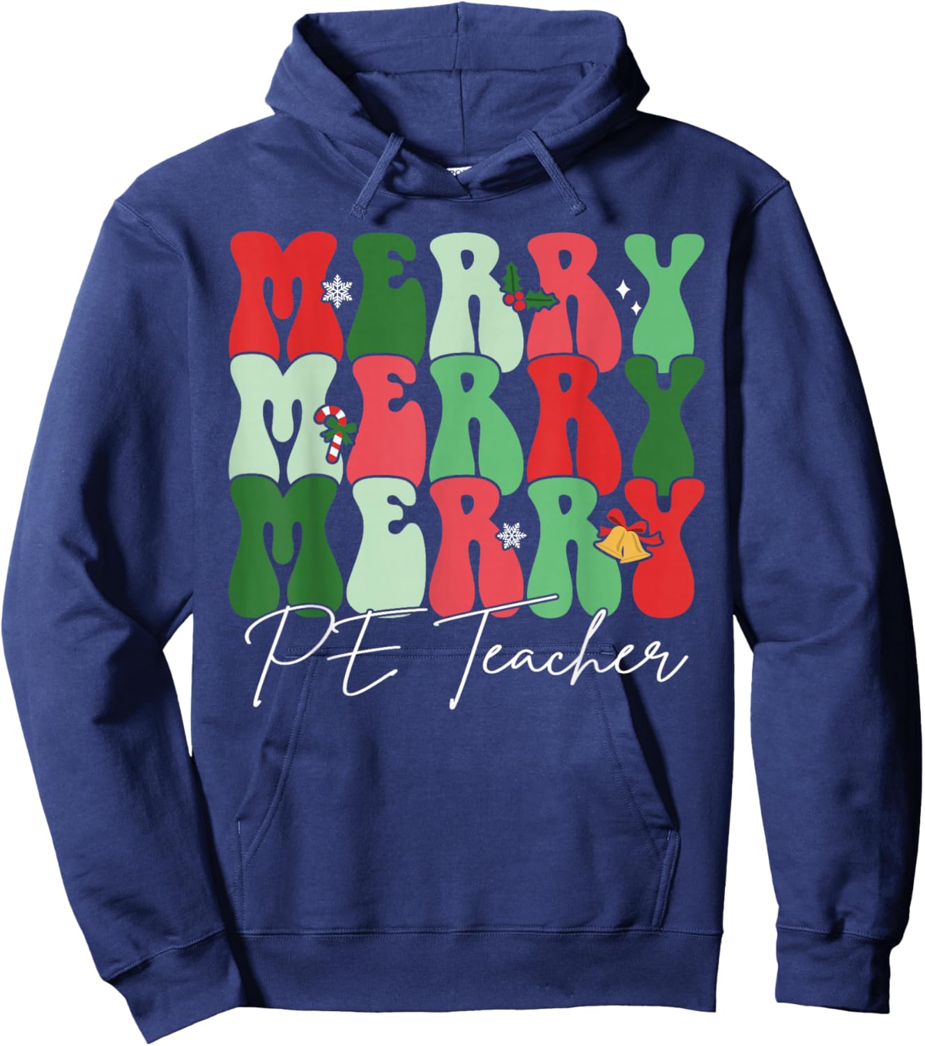 Groovy Merry PE Teacher Santa Christmas Pajama Holiday Hoodie - Hoodie | Navy