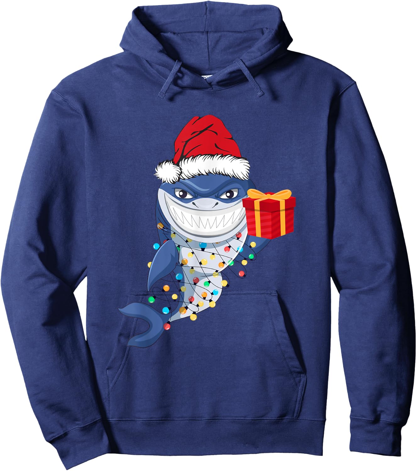 Shark Christmas Tree Lights Santa Hat Xmas Toddler Boys Kids Hoodie - Hoodie | Navy