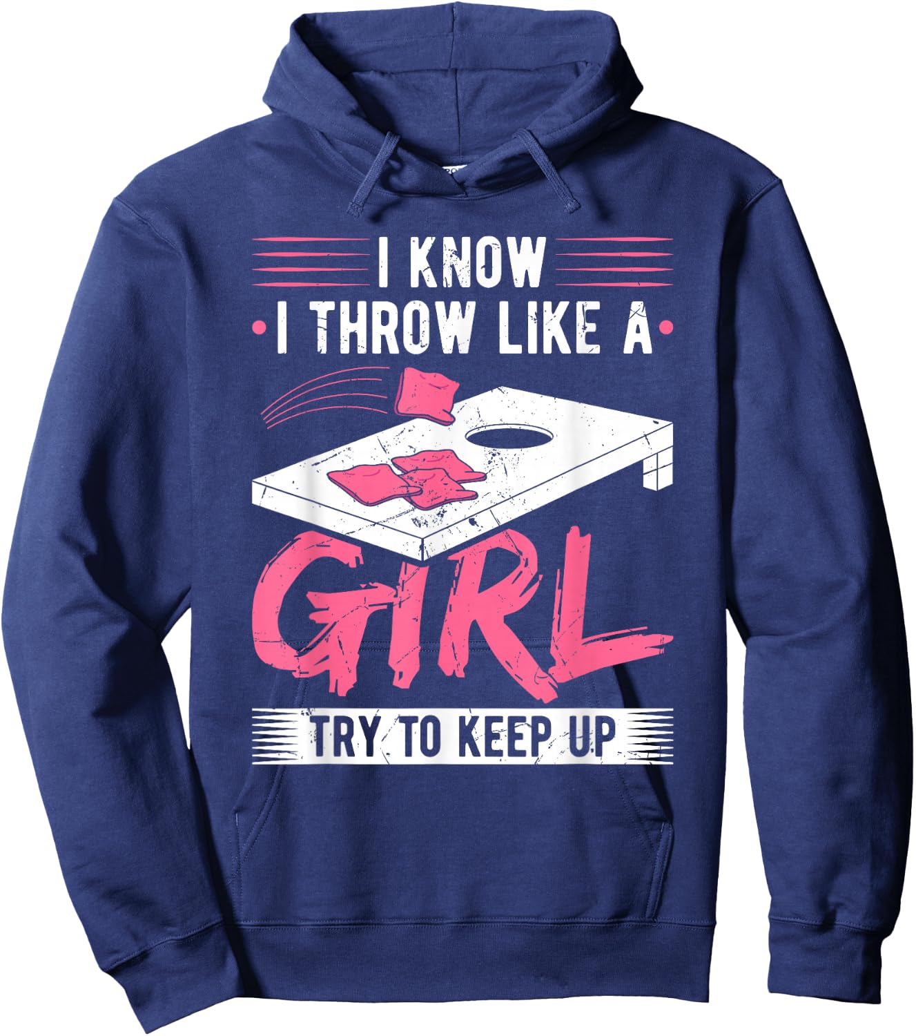 Cornhole Throw Like A Girl Corn Hole Sack Cornhole Game Hoodie - Hoodie | Navy