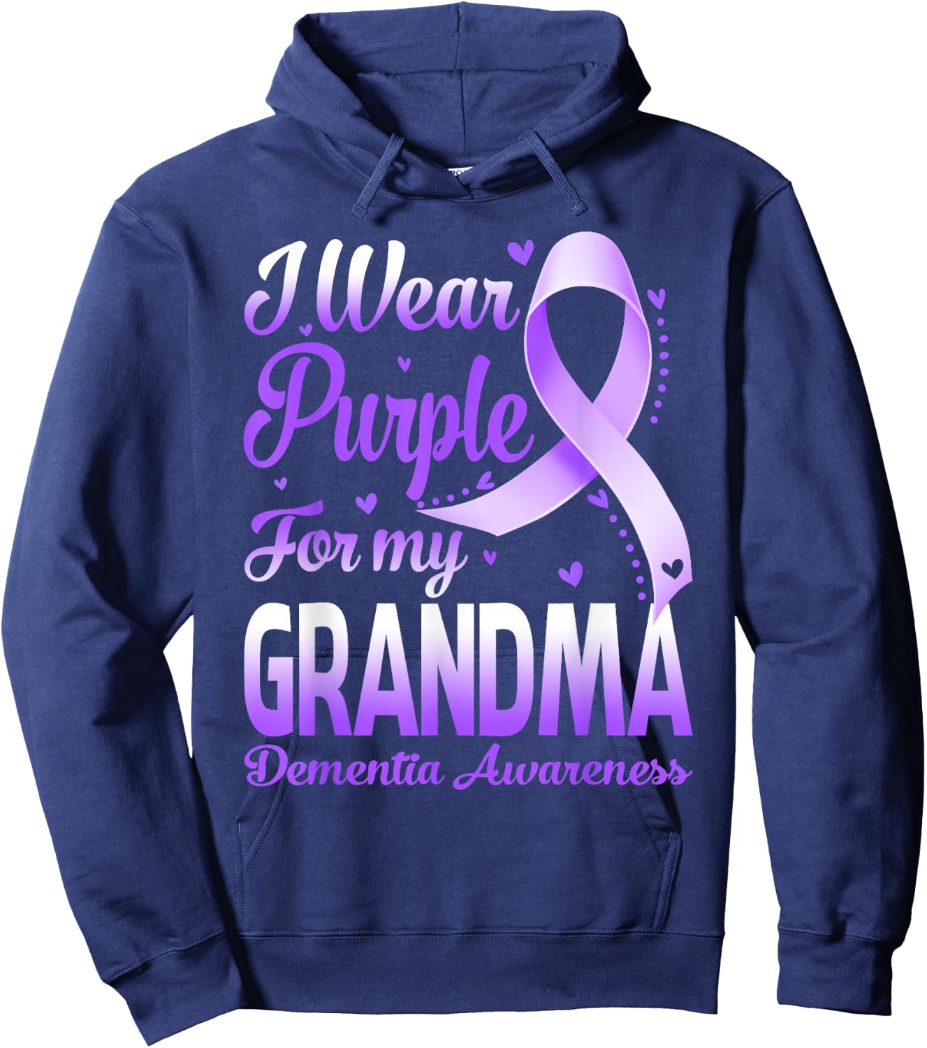 I Wear Purple For My Grandma Dementia Awareness Ribbon Hoodie - Hoodie | Navy