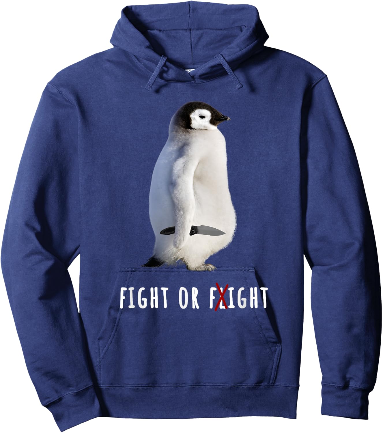 Fight Or Flight Funny Penguin Meme Anxiety Psychologist Pun Hoodie - Hoodie | Navy