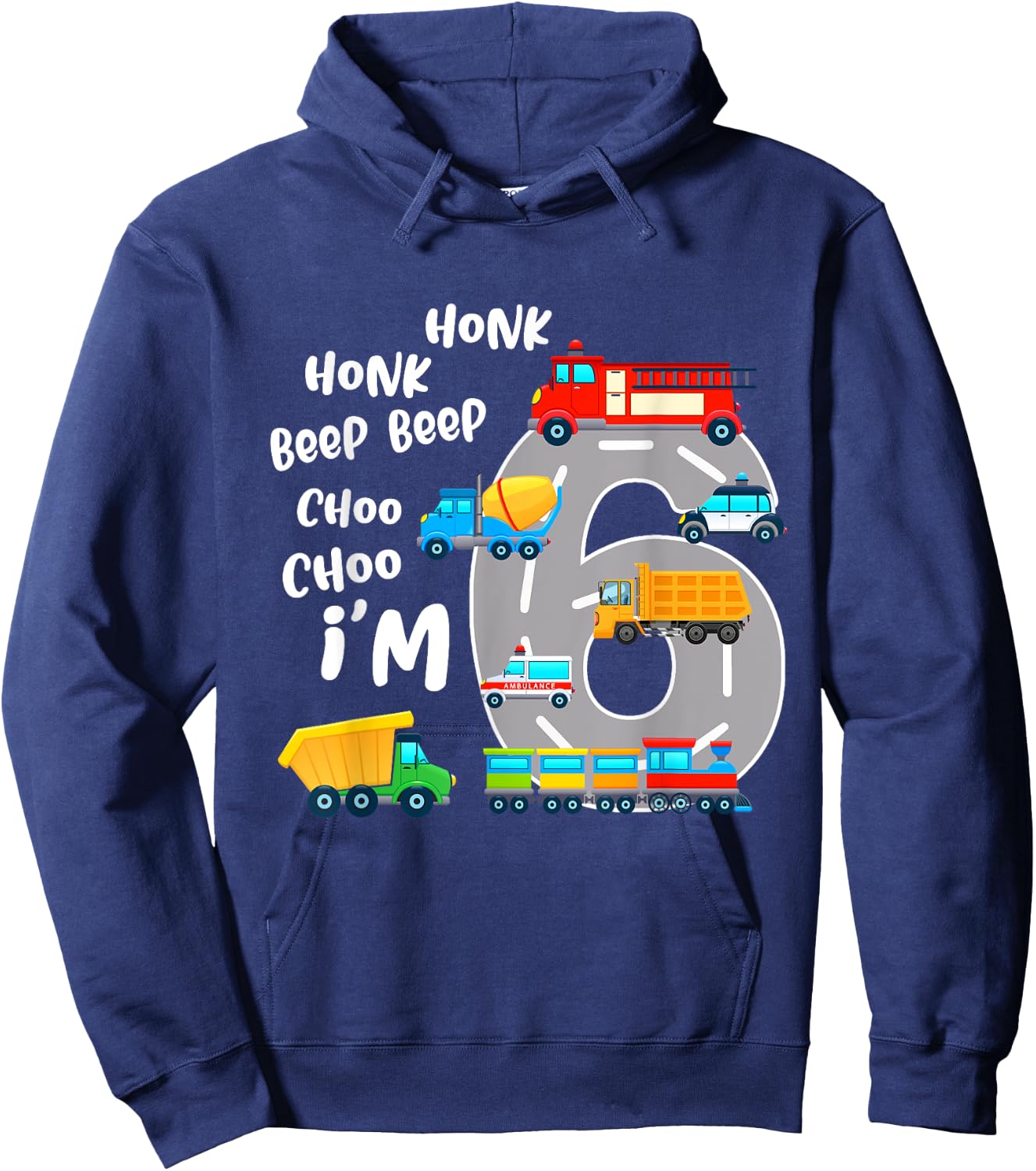 6 Year Old Birthday Transportation 6th Party Kids Hoodie - Hoodie | Navy