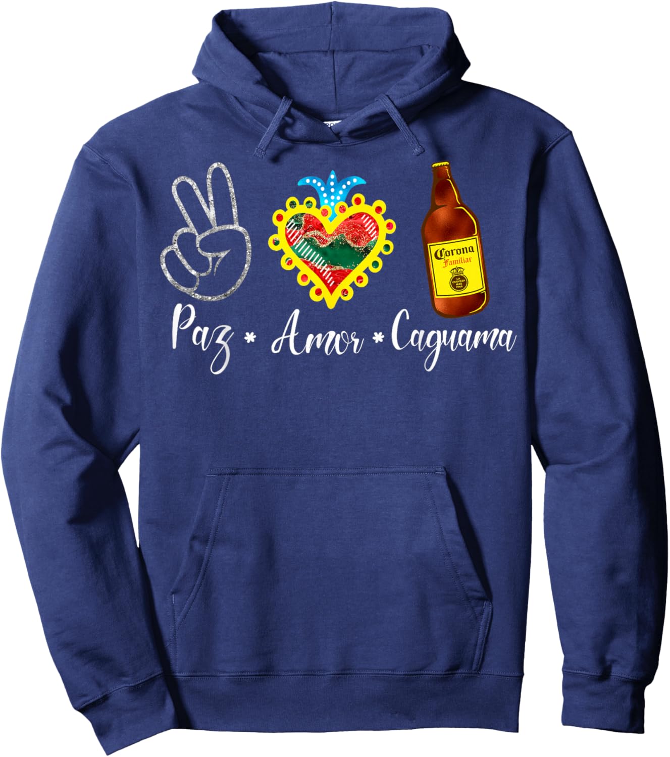 Peace Love Caguama Mexcan Pride Independence Day Mexico Hoodie - Hoodie | Navy