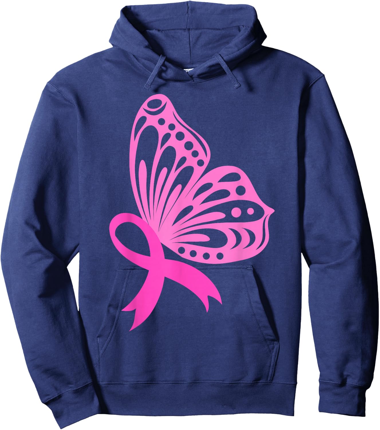 Pink Ribbon Butterfly | Breast Cancer Hoodie - Hoodie | Navy