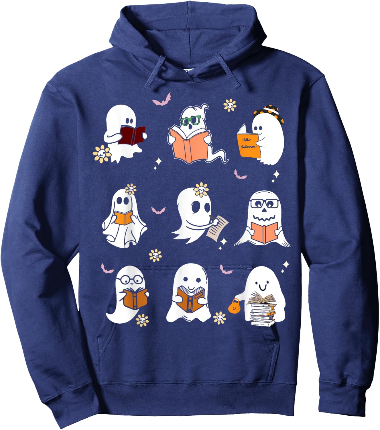 Ghosts Reading Books Teacher Halloween Librarian Boooks Men Women Kids Hoodie - Hoodie | Navy