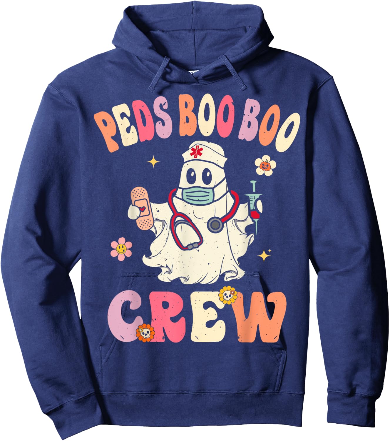 Peds Nurse Boo Crew Retro Halloween ICU NICU Nurse Hoodie - Hoodie | Navy