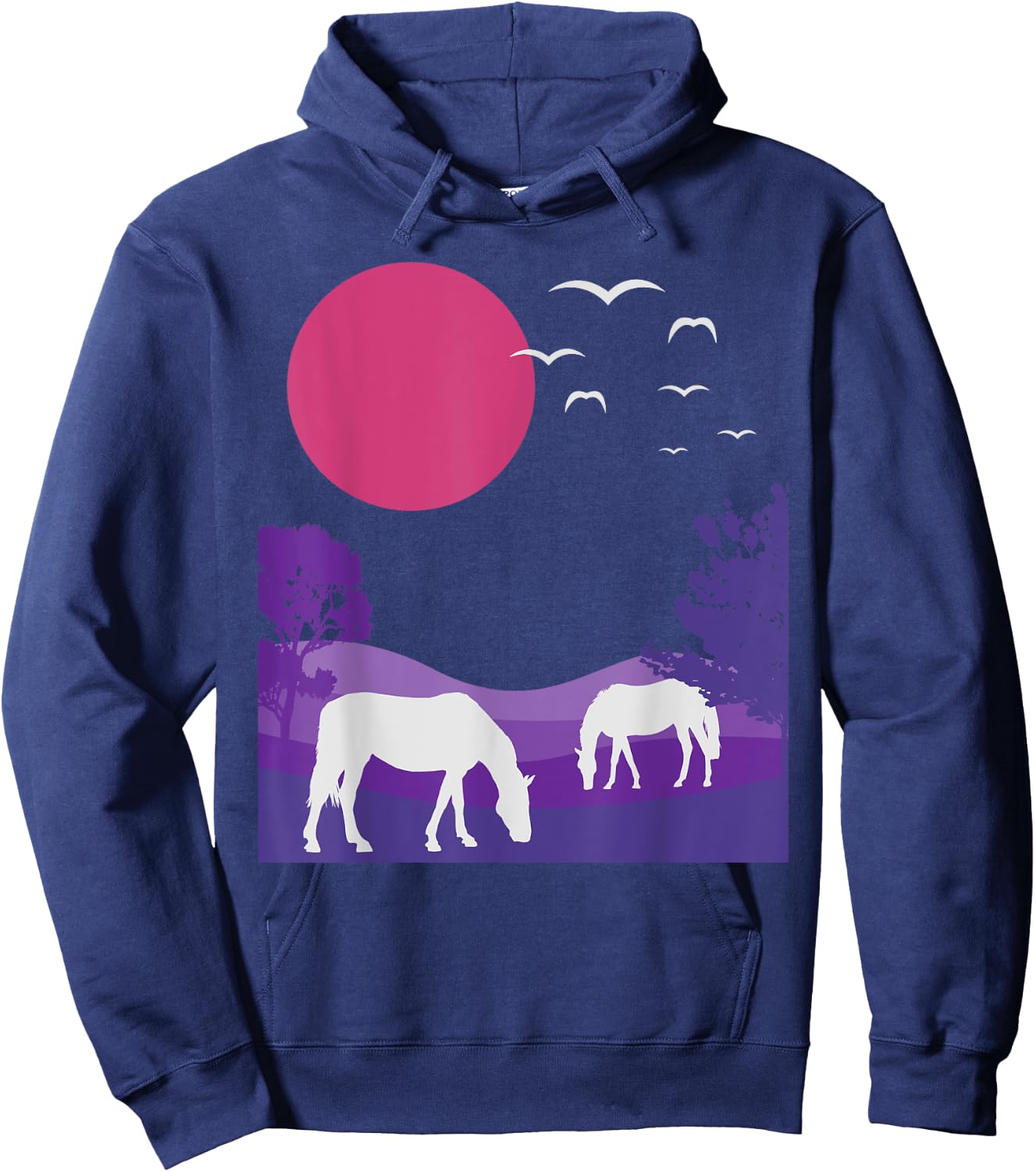 Steppe Landscape Horses Nature Minimalist Design Hoodie - Hoodie | Navy