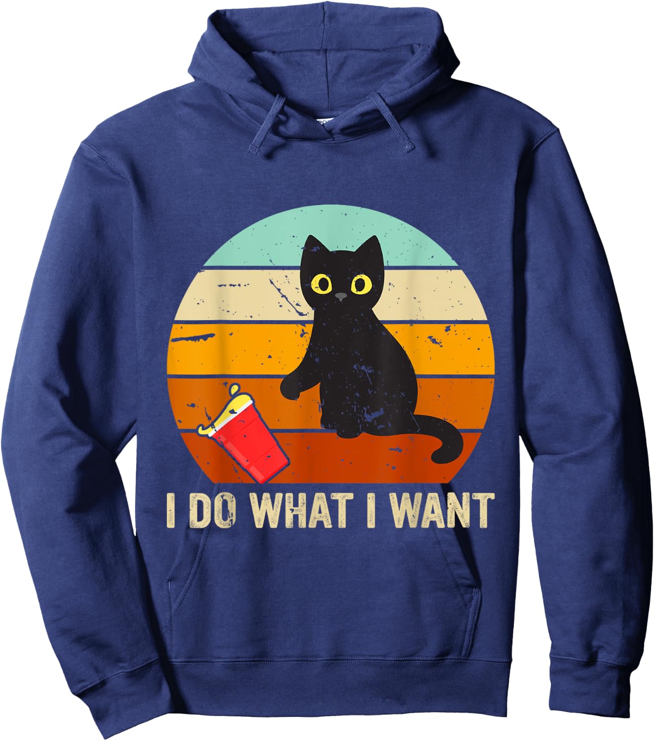I Do What I Want Cat Coffee Black Cat Red Cup Funny Graphic Men Women Kids Hoodie - Hoodie | Navy