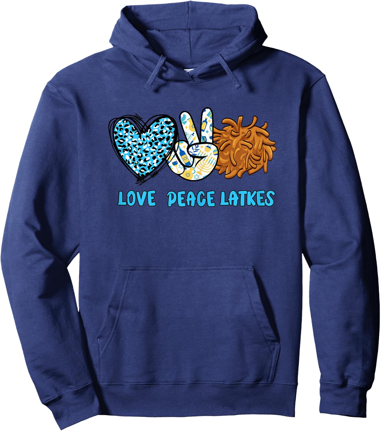 Love Peace Latkes Happy Hanukkah Chanukah Funny Jewish Gift Hoodie - Hoodie | Navy