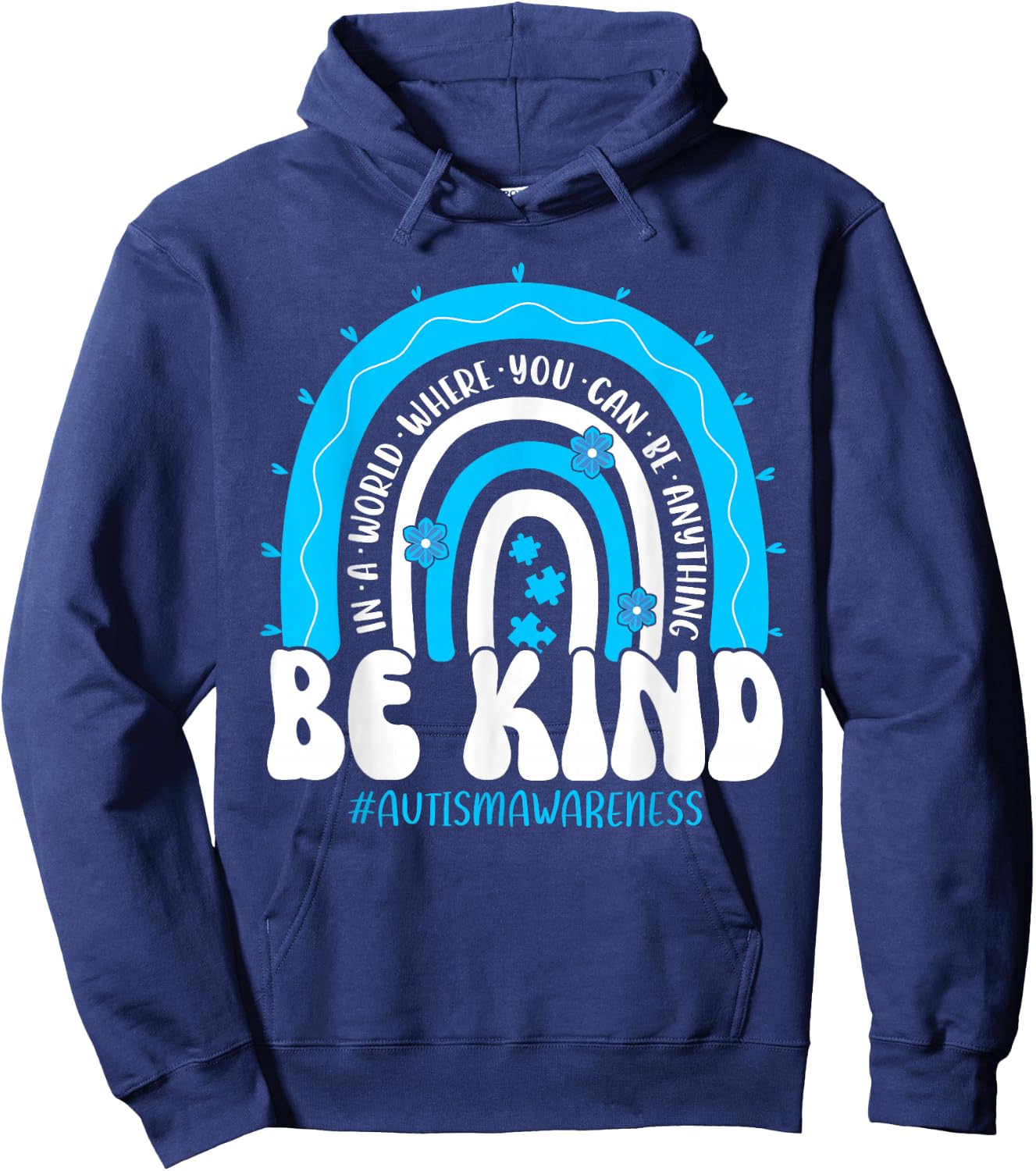 Be Kind Autism Awareness Groovy Rainbow Choose Kindness Hoodie - Hoodie | Navy