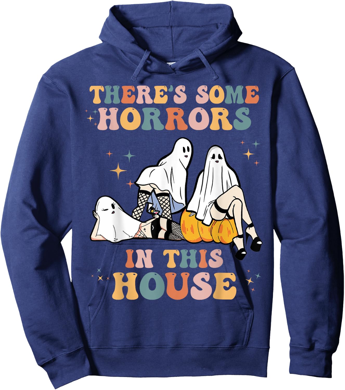 Ghost Pumpkin Halloween There's Some Horrors In This House Hoodie - Hoodie | Navy