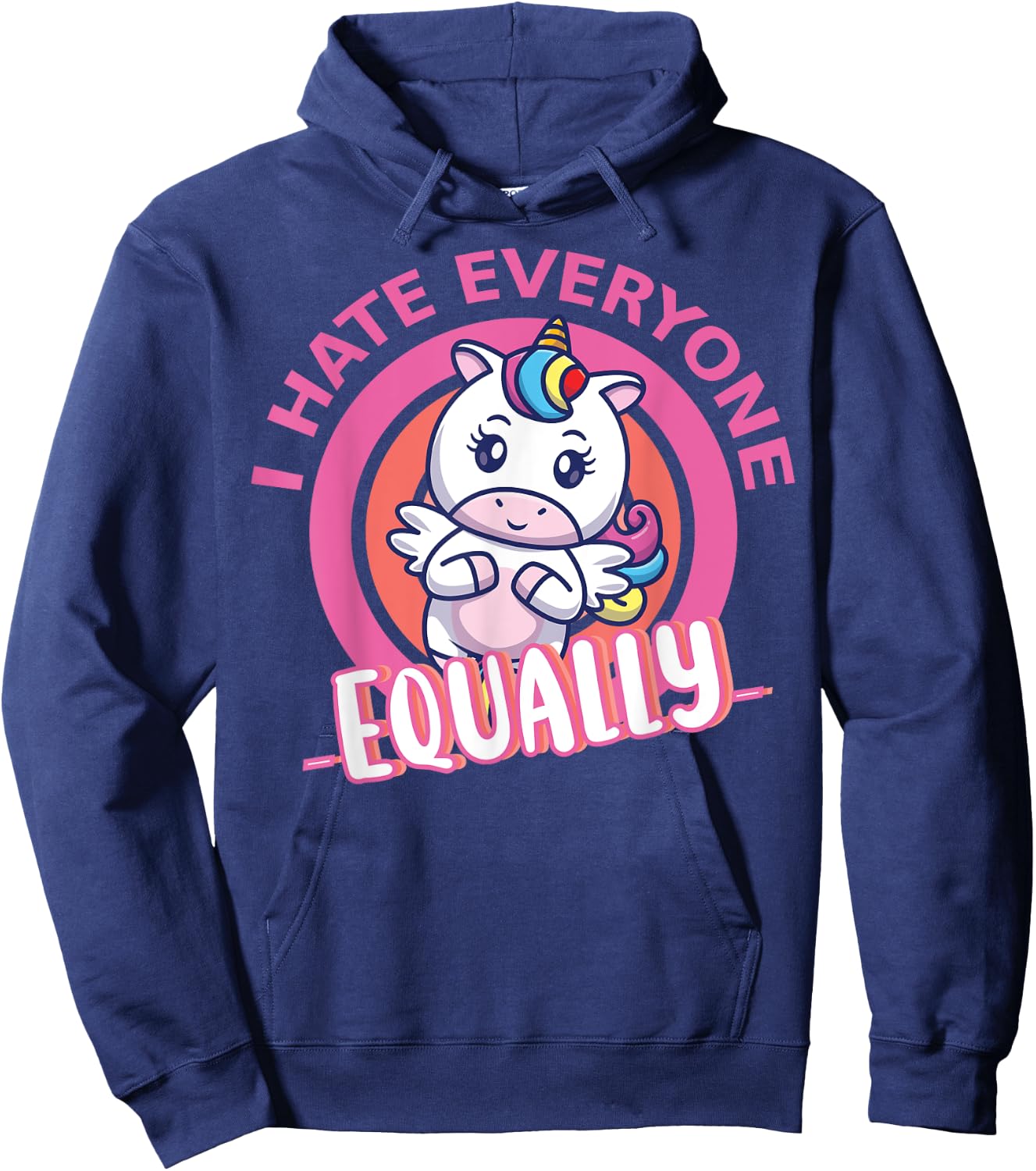 I Hate Everyone Equally People Suck Antisocial Unicorn Funny Hoodie - Hoodie | Navy