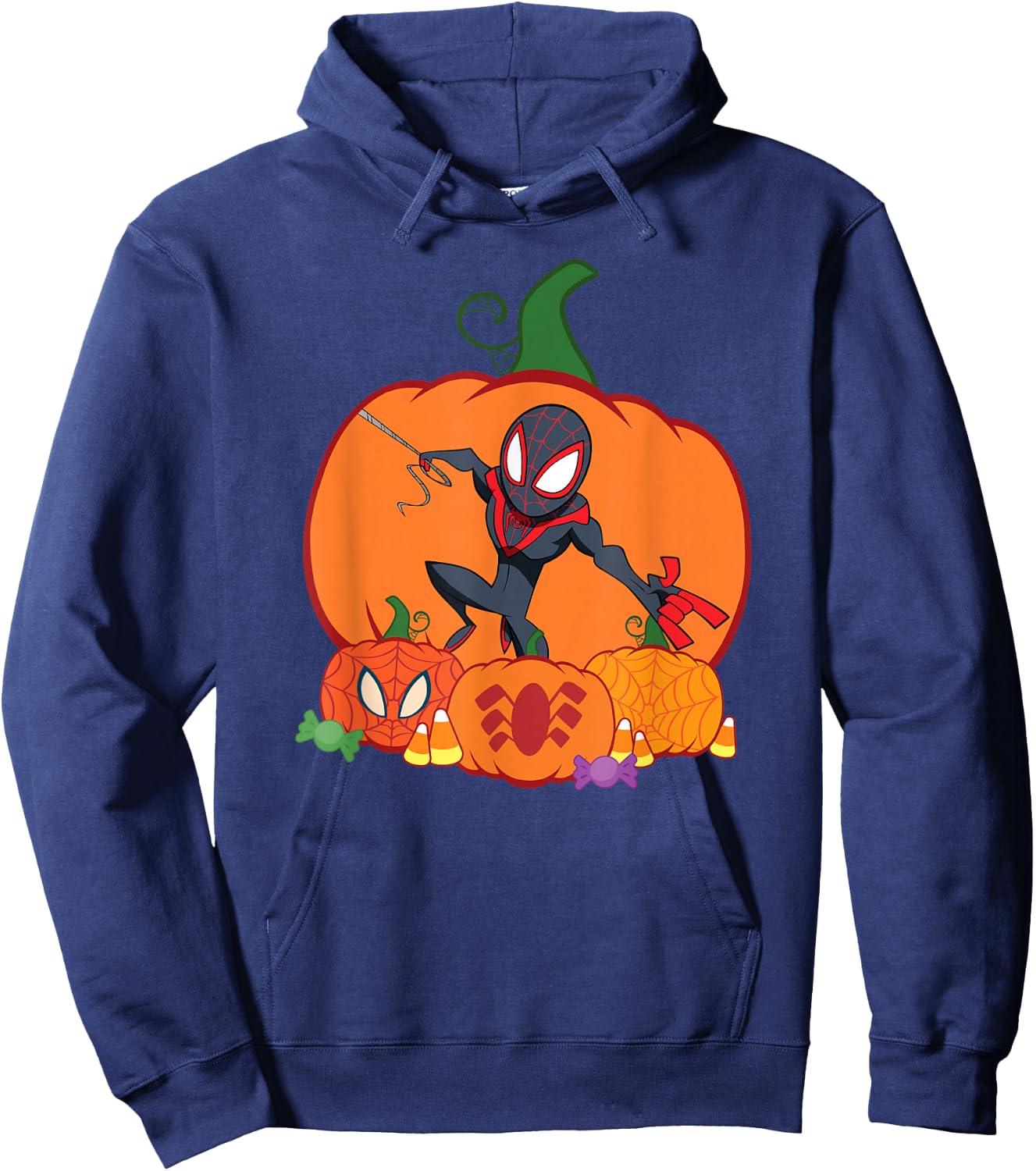 Marvel Spider-Man Miles Morales Halloween with Pumpkins Hoodie - Hoodie | Navy