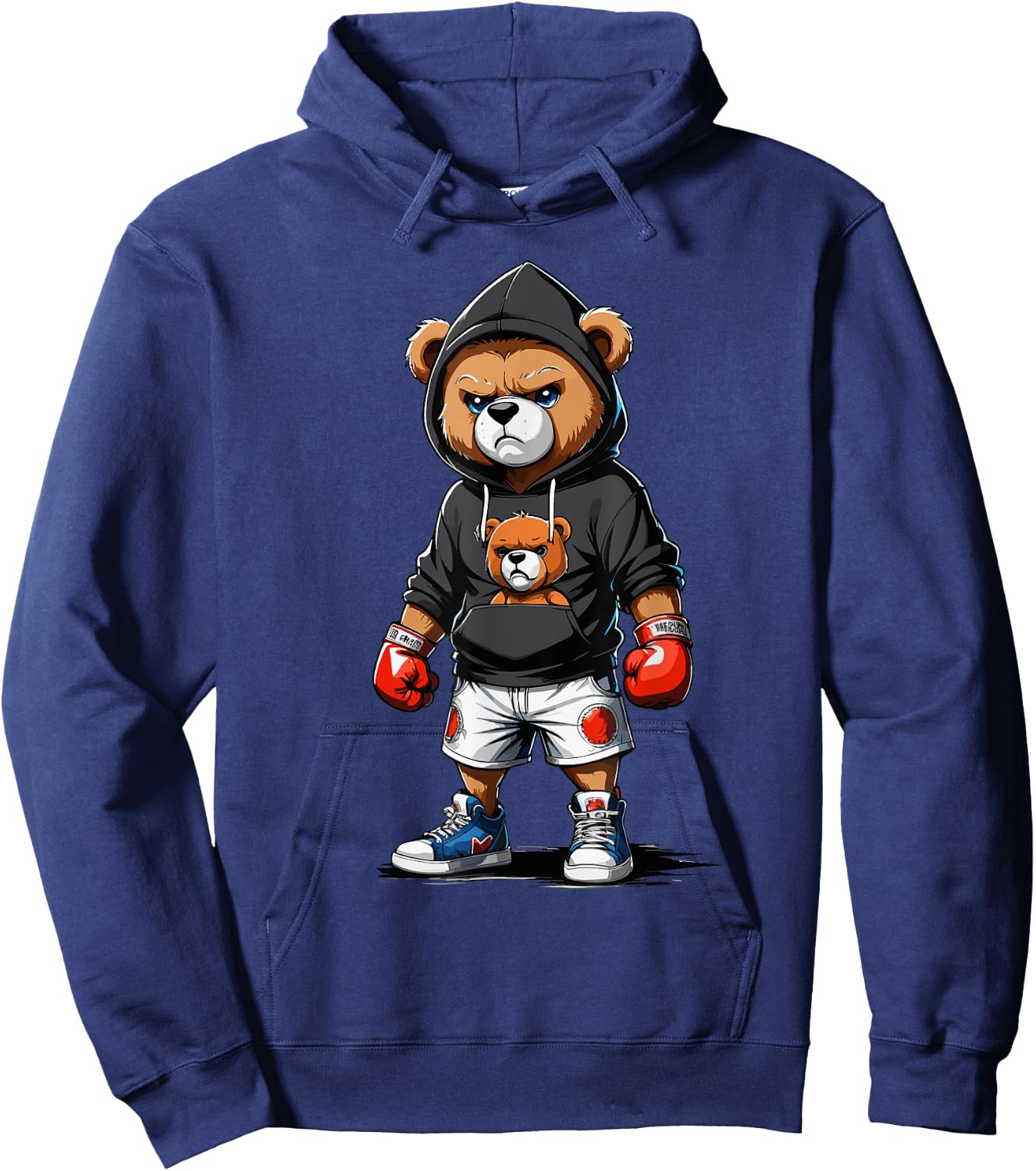 Teddy Bear Gangster Boxer with Hip Hop Street Clothes Hoodie - Hoodie | Navy
