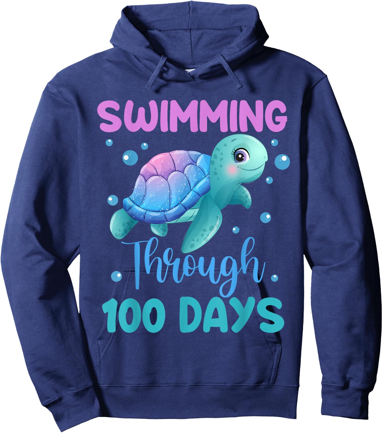 Swimming Through 100 Days Cute Turtle 100th Day Of School Hoodie - Hoodie | Navy