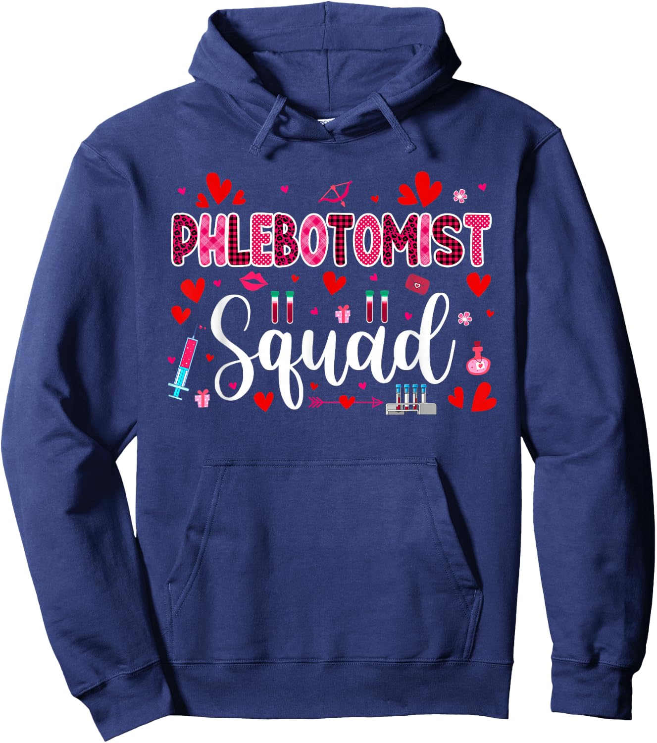 Phlebotomist Squad Cute Tools Hearts Costume Valentine's Day Hoodie - Hoodie | Navy