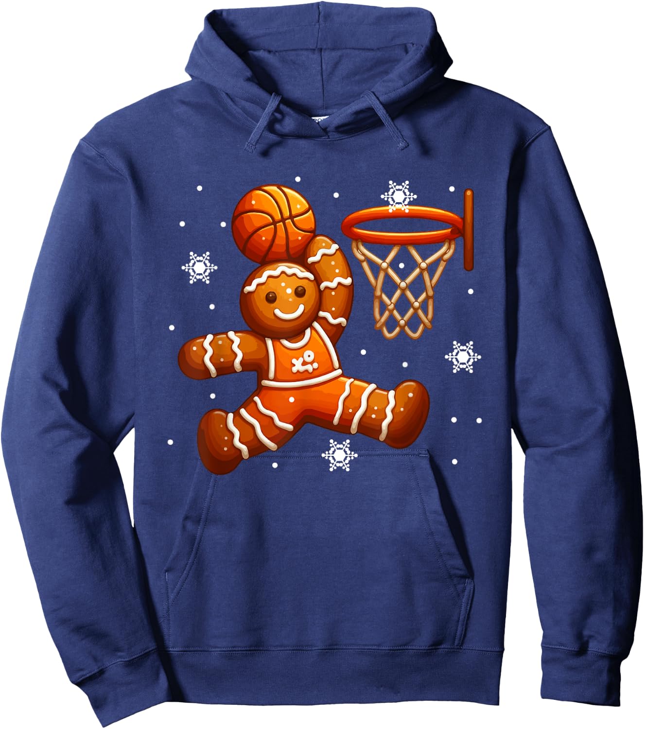 Gingerbread Playing Basketball Christmas Cookie Player Team Hoodie - Hoodie | Navy