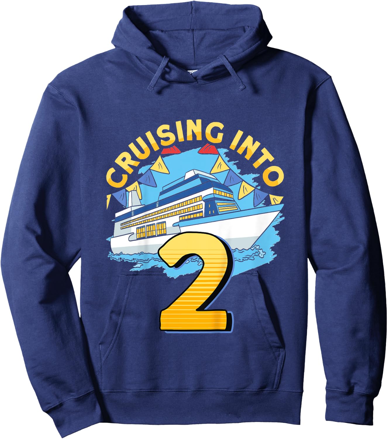 Kids Cruising Boat Cruising Into 2 Birthday Cruise Hoodie - Hoodie | Navy