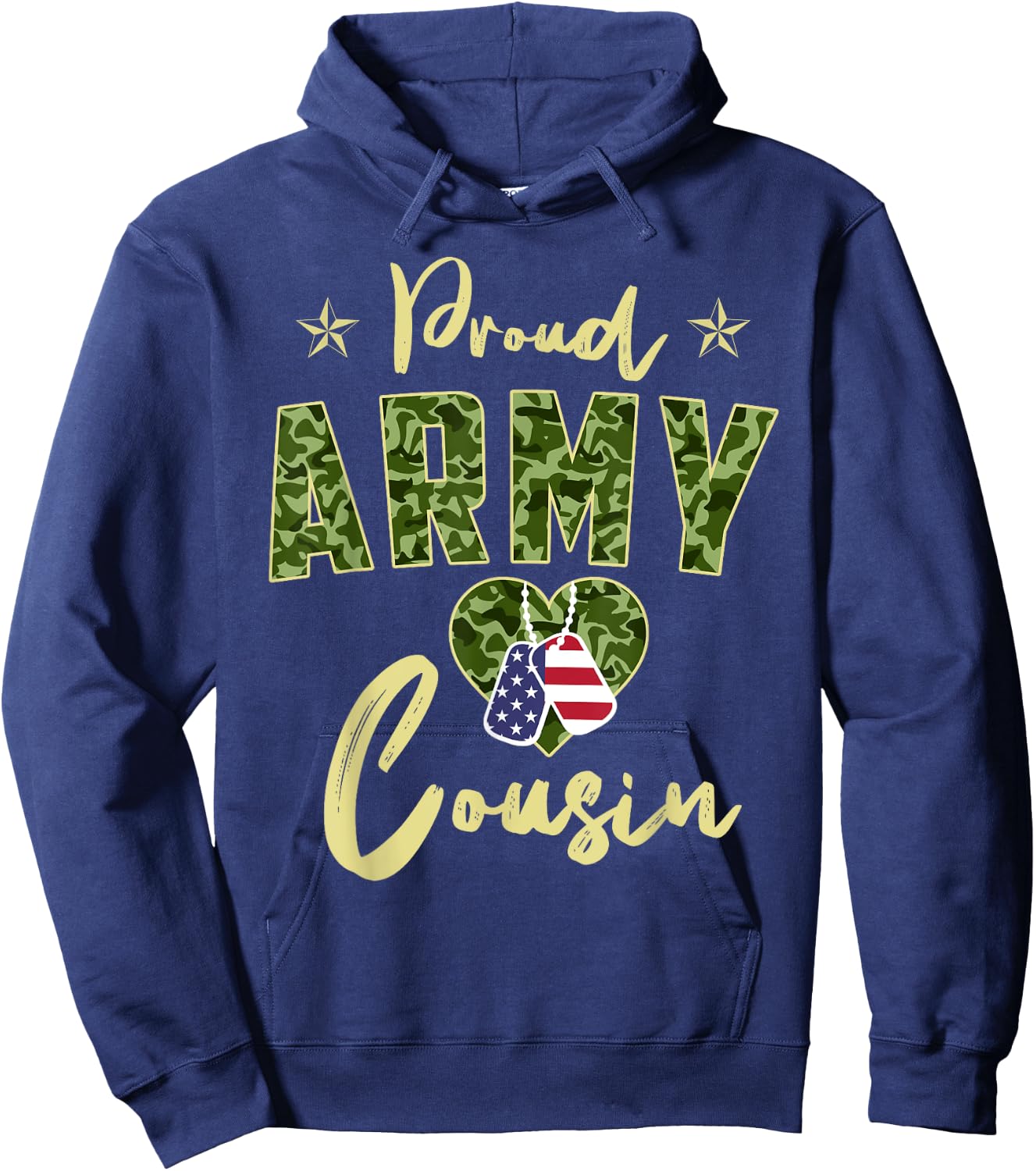 Proud Army Cousin Camou Dog Tag USA American Flag Family Women Kids Men Hoodie - Hoodie | Navy
