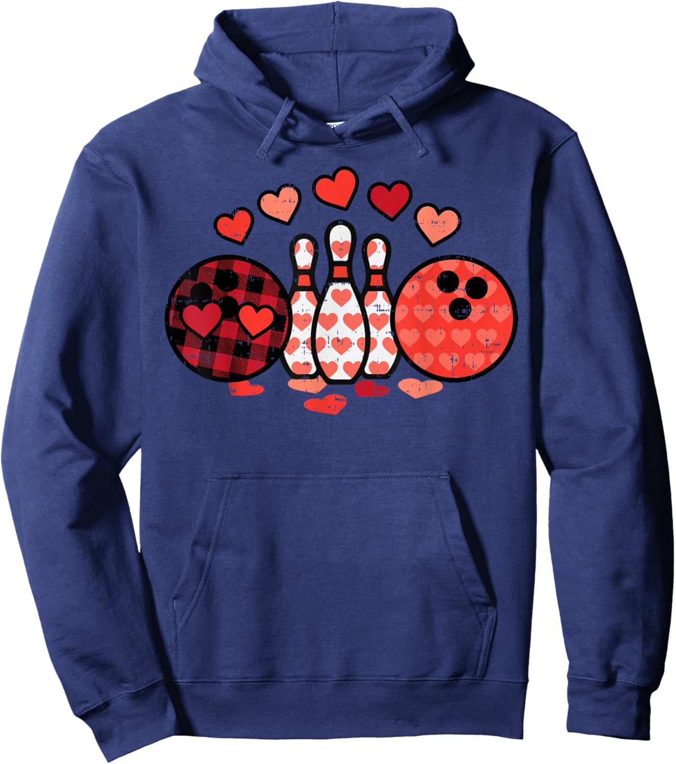 Valentines Day Plaid Bowling Valentine Sports Men Women Kids Hoodie - Hoodie | Navy