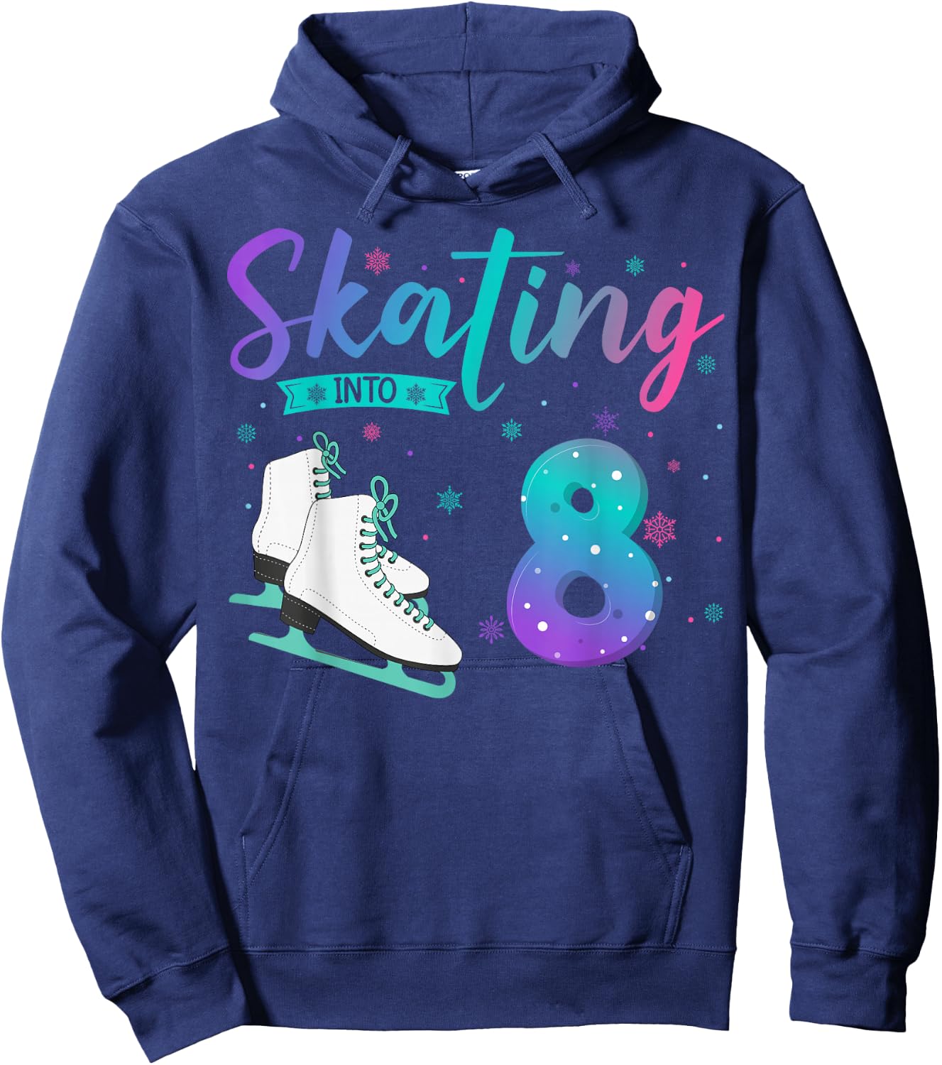 8 Year Old Girl Ice Skating Into 8th Birthday Kids Hoodie - Hoodie | Navy