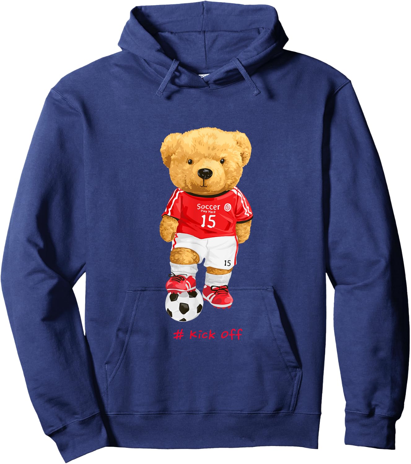 Cool Teddy Bear Soccer Kick Off Style Illustration Graphic Hoodie - Hoodie | Navy