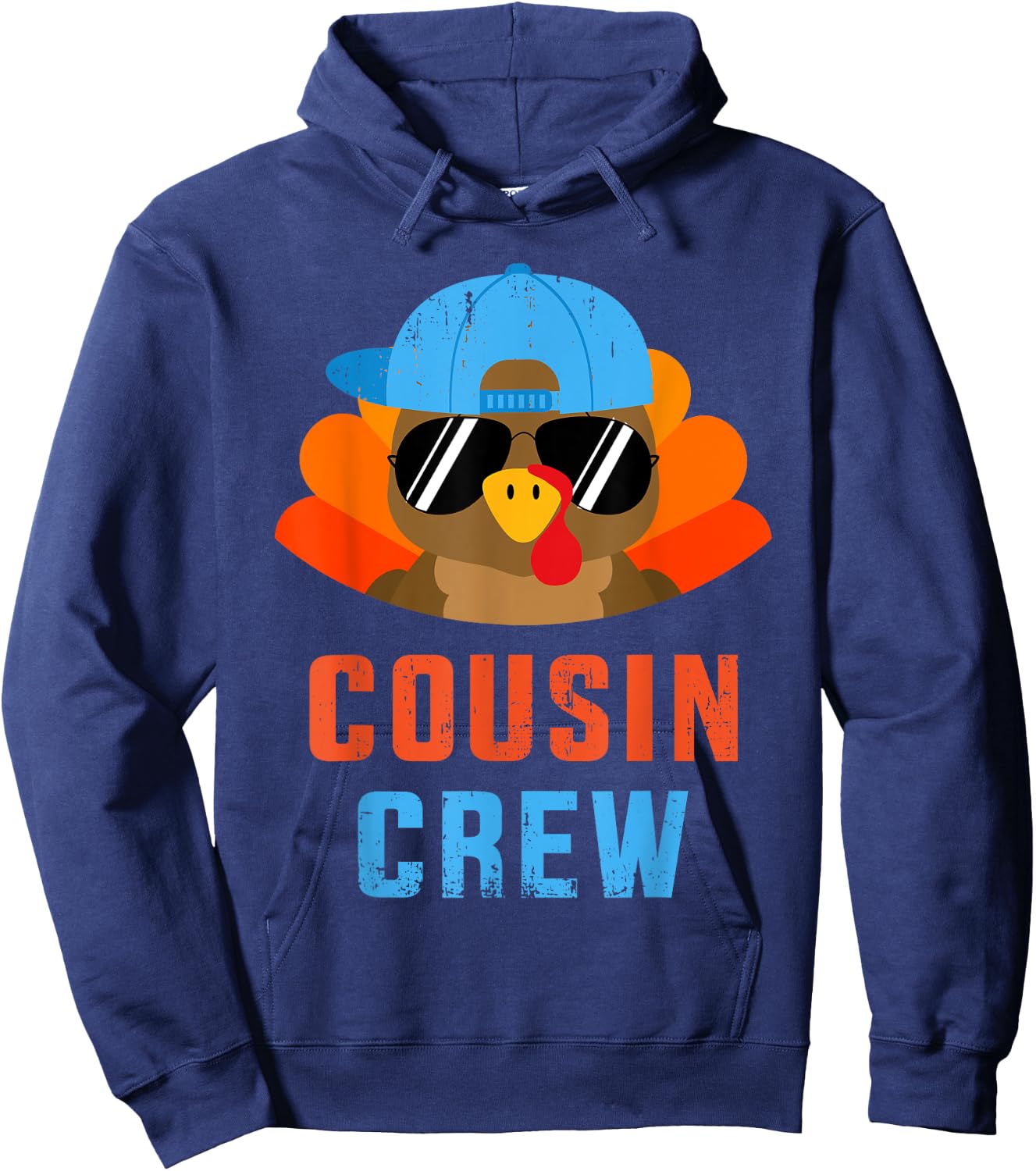 Thanksgiving Cousin Crew with Cool Turkey for Family Holiday Hoodie - Hoodie | Navy