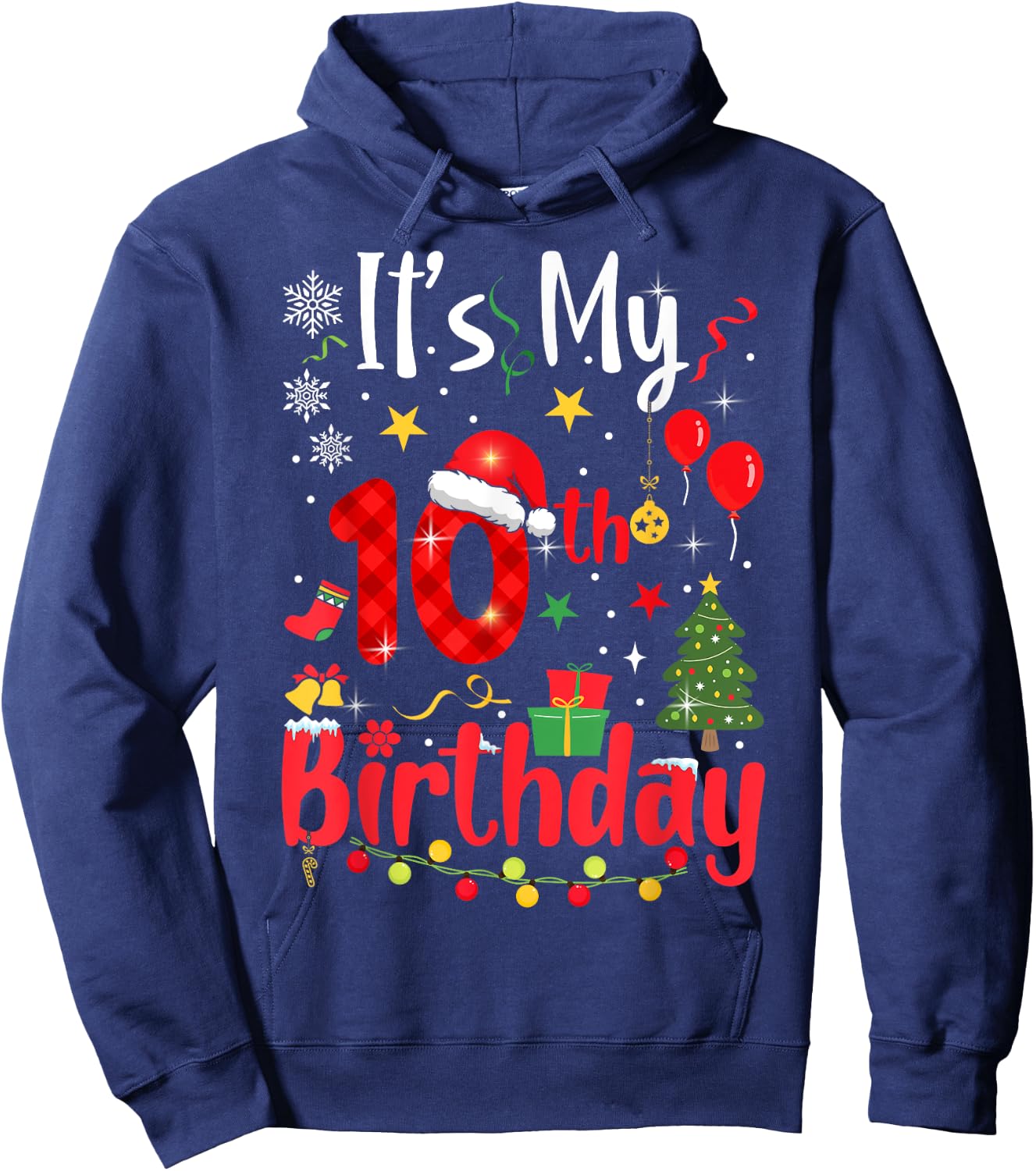 10 Years Old Christmas Bday Party 10th Birthday Kids Hoodie - Hoodie | Navy