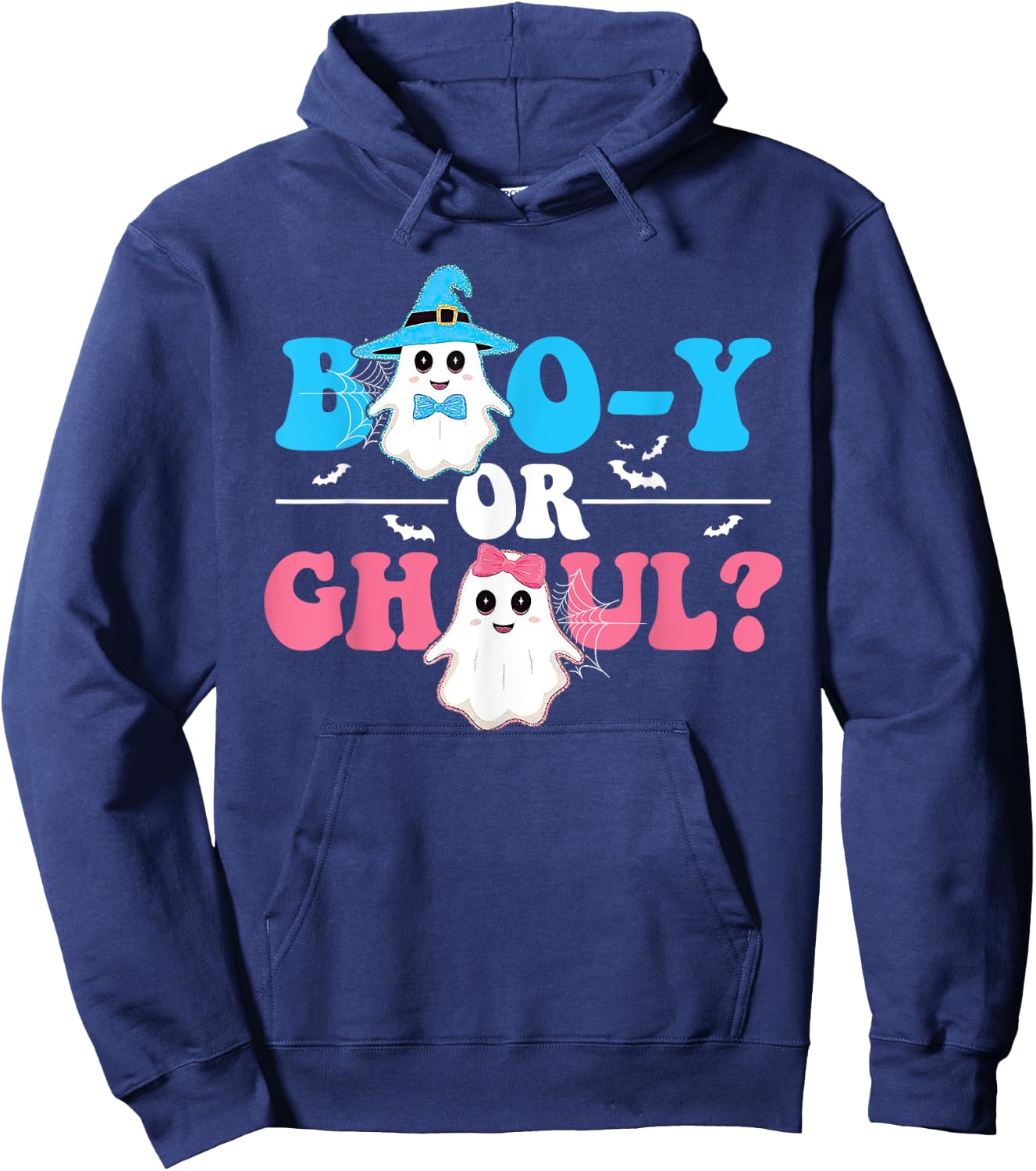 Boo-y or Ghoul Gender Reveal Cute Groovy Boy Girl Ghosts Hoodie - Hoodie | Navy