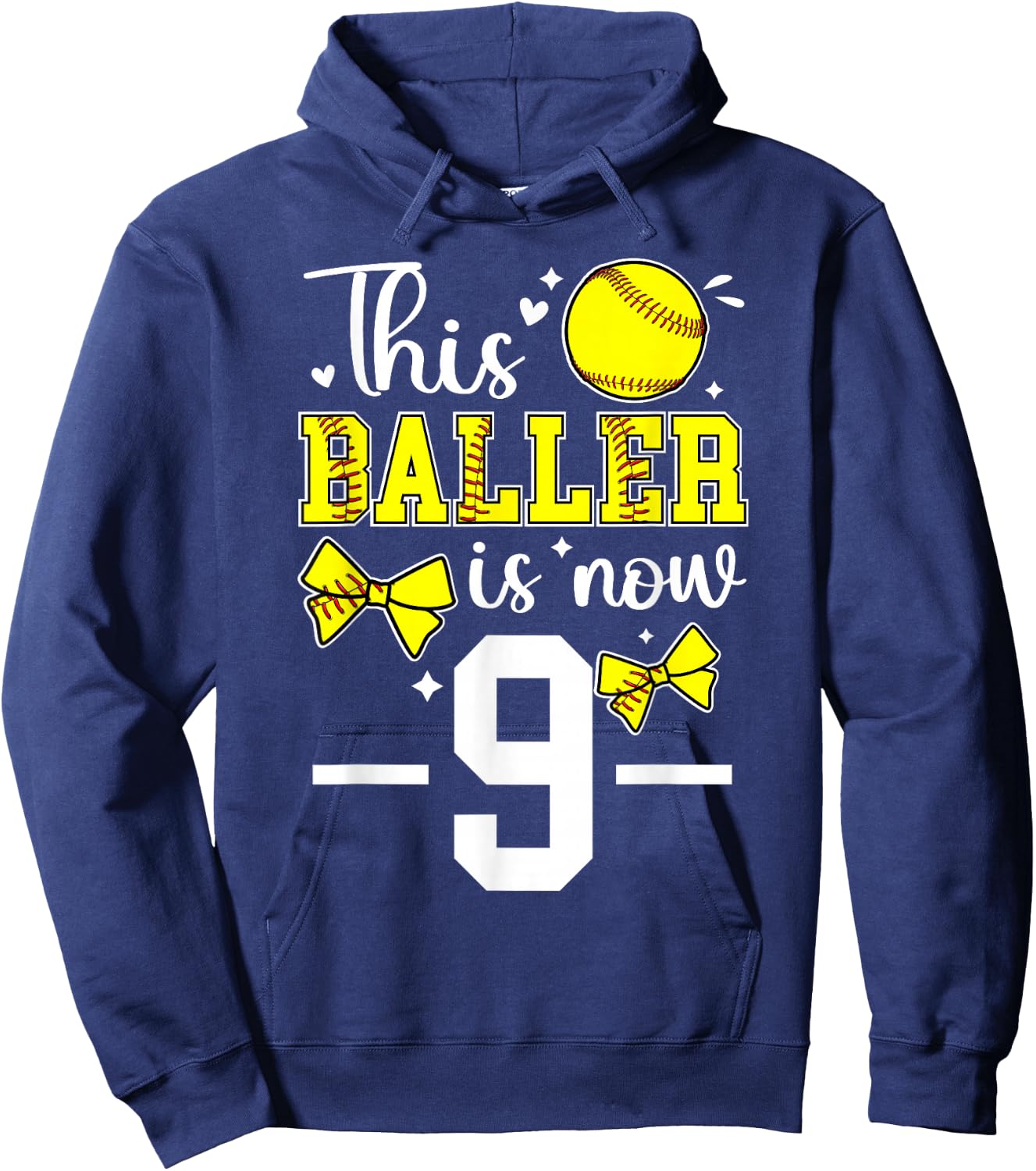 9th Birthday Softball Girl Nine Year Old Softball Player Hoodie - Hoodie | Navy