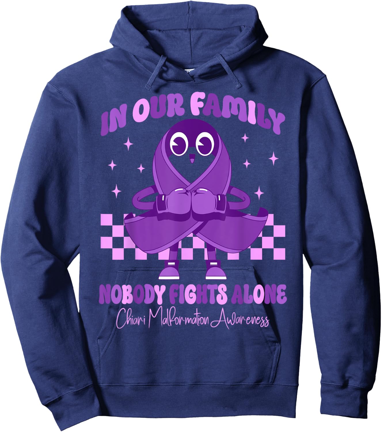 Purple Ribbon Survivor Groovy Chiari Malformation Awareness Hoodie - Hoodie | Navy