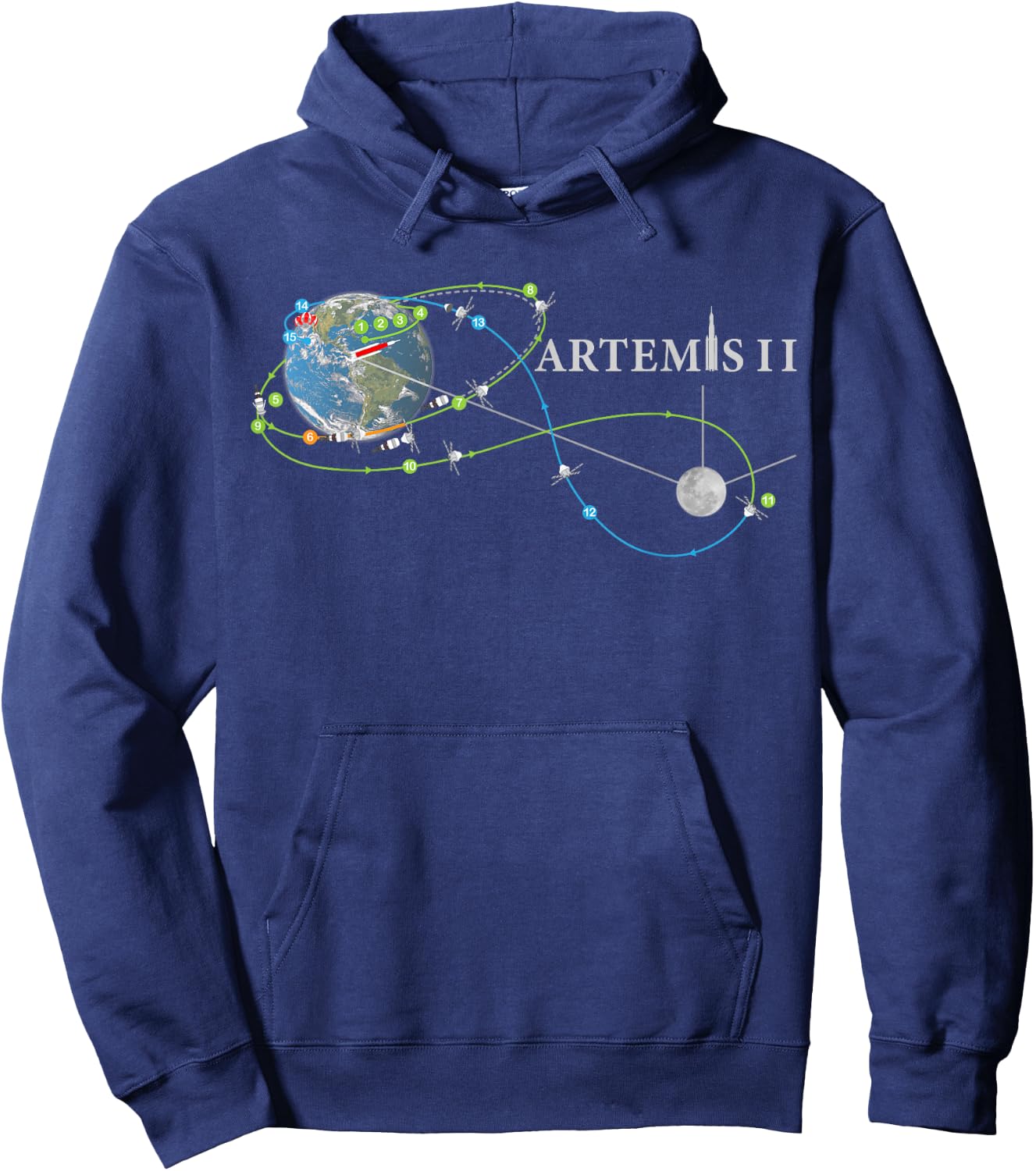 Artemis 2 Route Map SLS Rocket Launch Mission To The Moon Hoodie - Hoodie | Navy