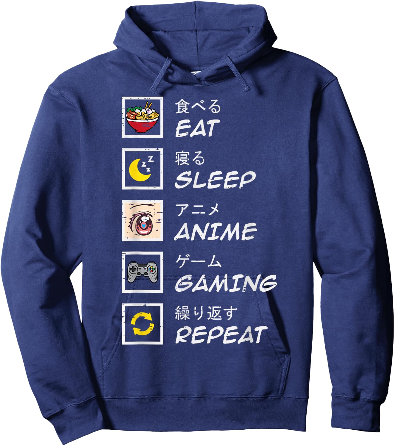 Eat Sleep Anime Gaming Repeat Gamer Teen Boys Girls Kids Hoodie - Hoodie | Navy