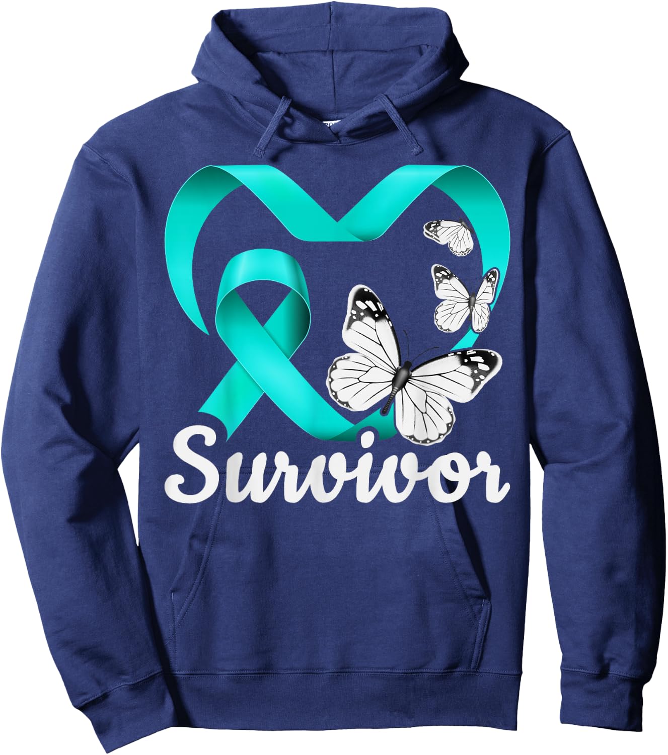 Sexual Assault Survivor, teal heart, butterflies Hoodie - Hoodie | Navy