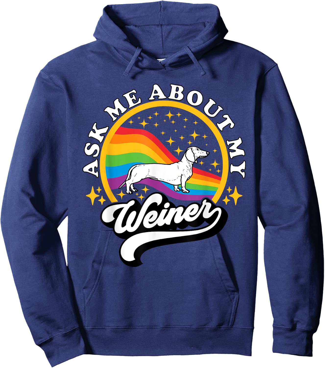 Funny Dachshund Wiener by TheMaesthetics -Adults Retro Wiener Dog Black Small Hoodie - Hoodie | Navy