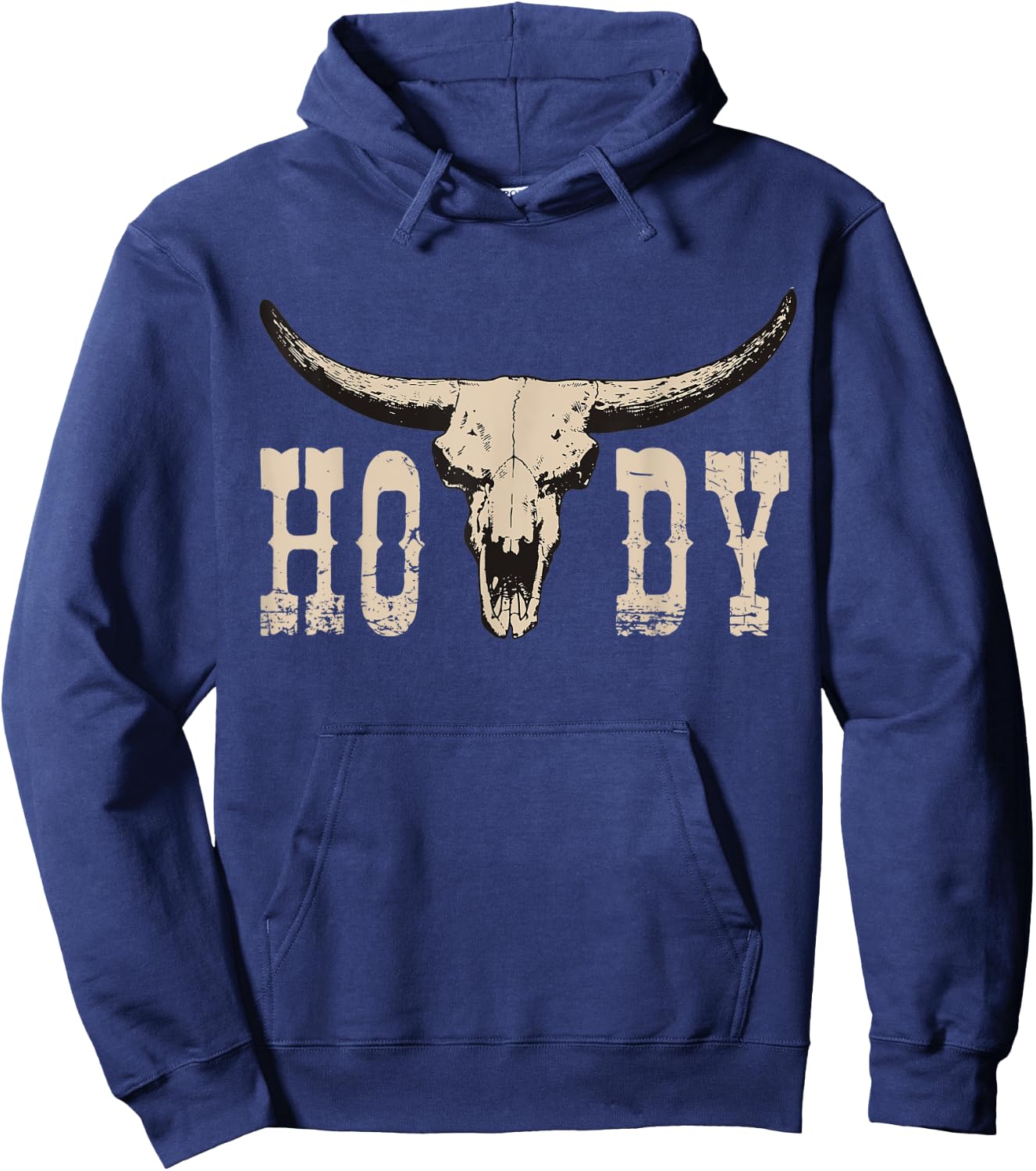White Howdy Cow Skull Rodeo Western Country Southern Cowboy Hoodie - Hoodie | Navy