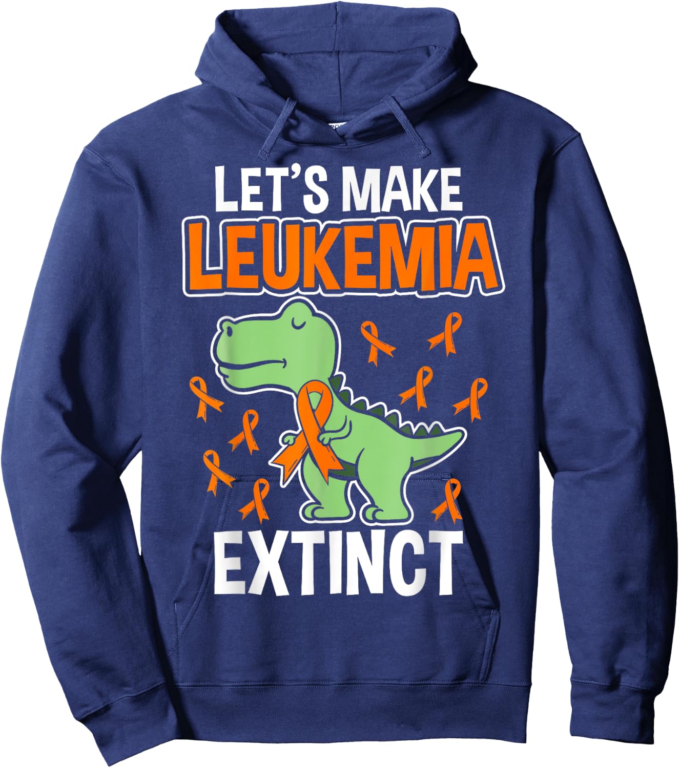 Leukemia Dinosaur Orange Ribbon T-rex Awareness Month Hoodie - Hoodie | Navy